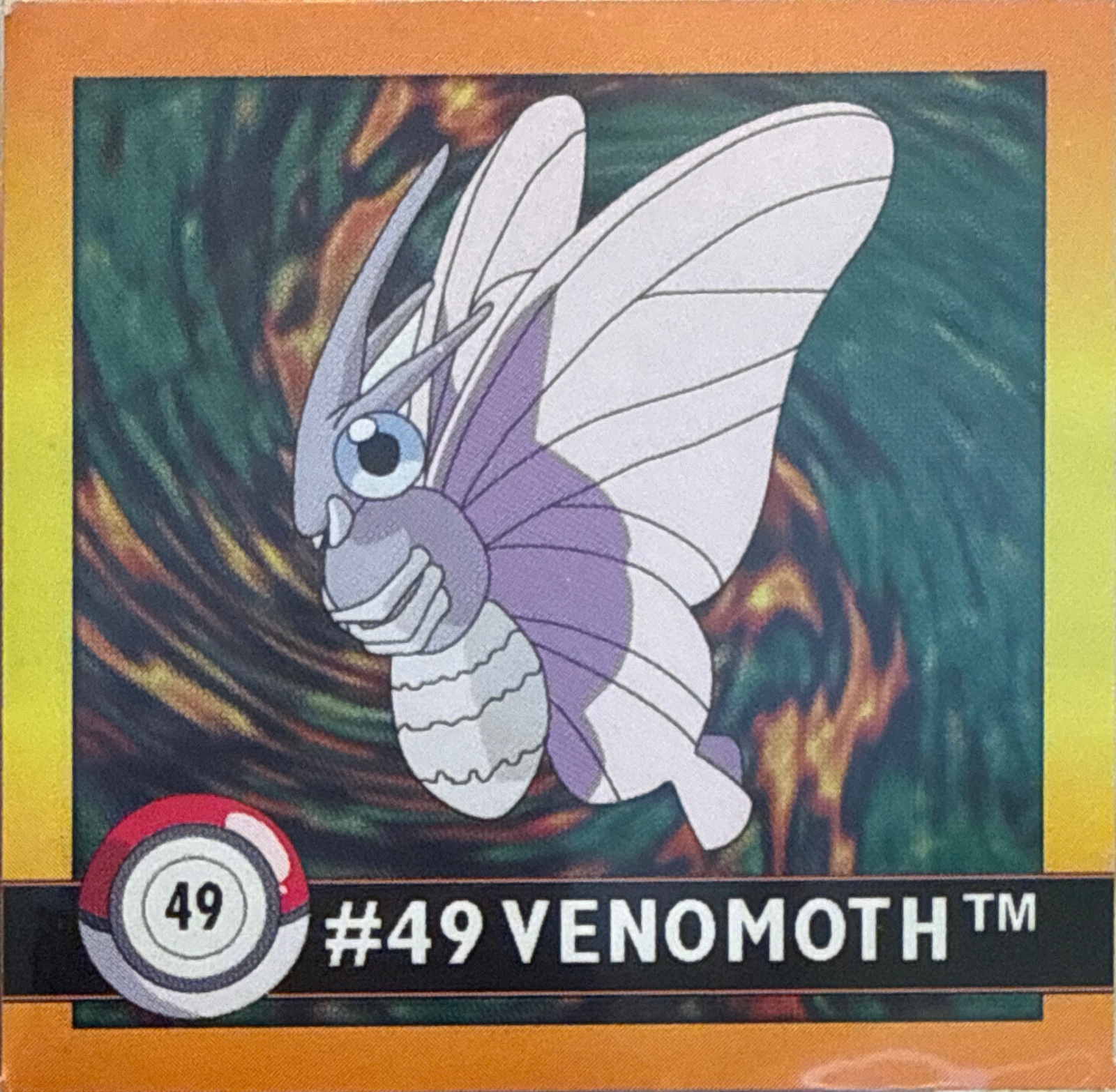 Venomoth sticker #49, Artbox (USA) Pokémon Artbox Stickers (1999), front