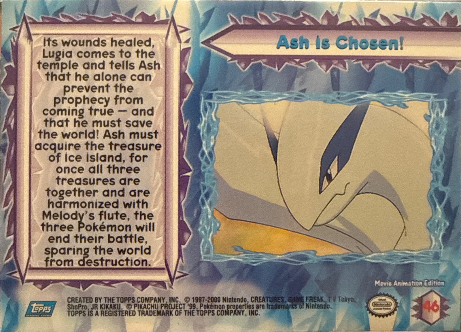 Ash Is Chosen! card #46, Pokemon Topps Movie 2000 Trading Cards, back