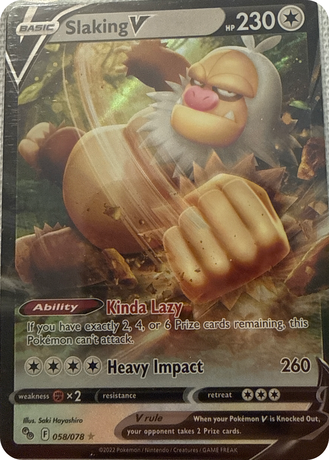 Slaking V trading card #58, Pokémon GO (2022), front