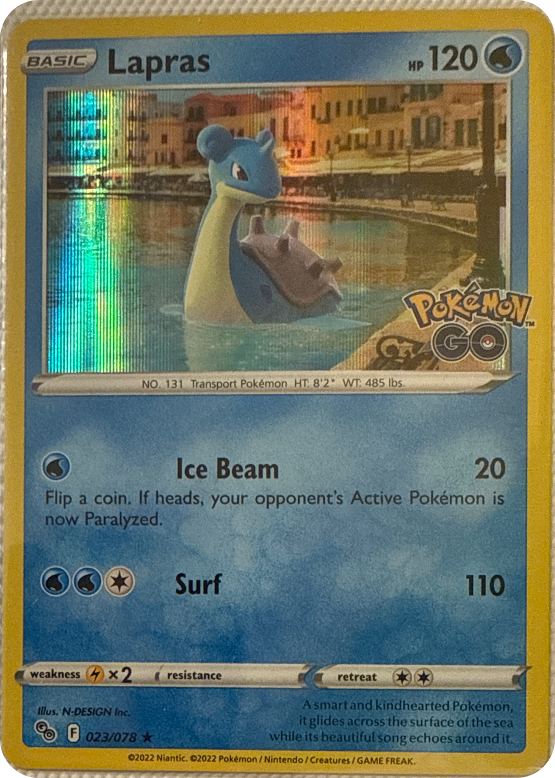 Lapras trading card #23, Pokémon GO (2022), front