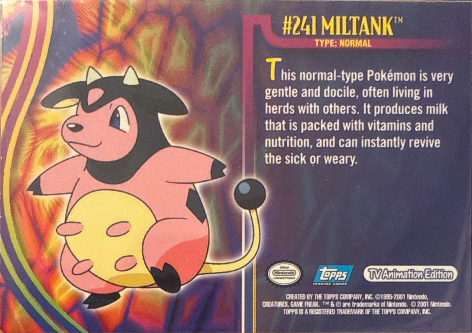 Miltank card #28, Pokemon Topps Johto Series 3 (2001), back