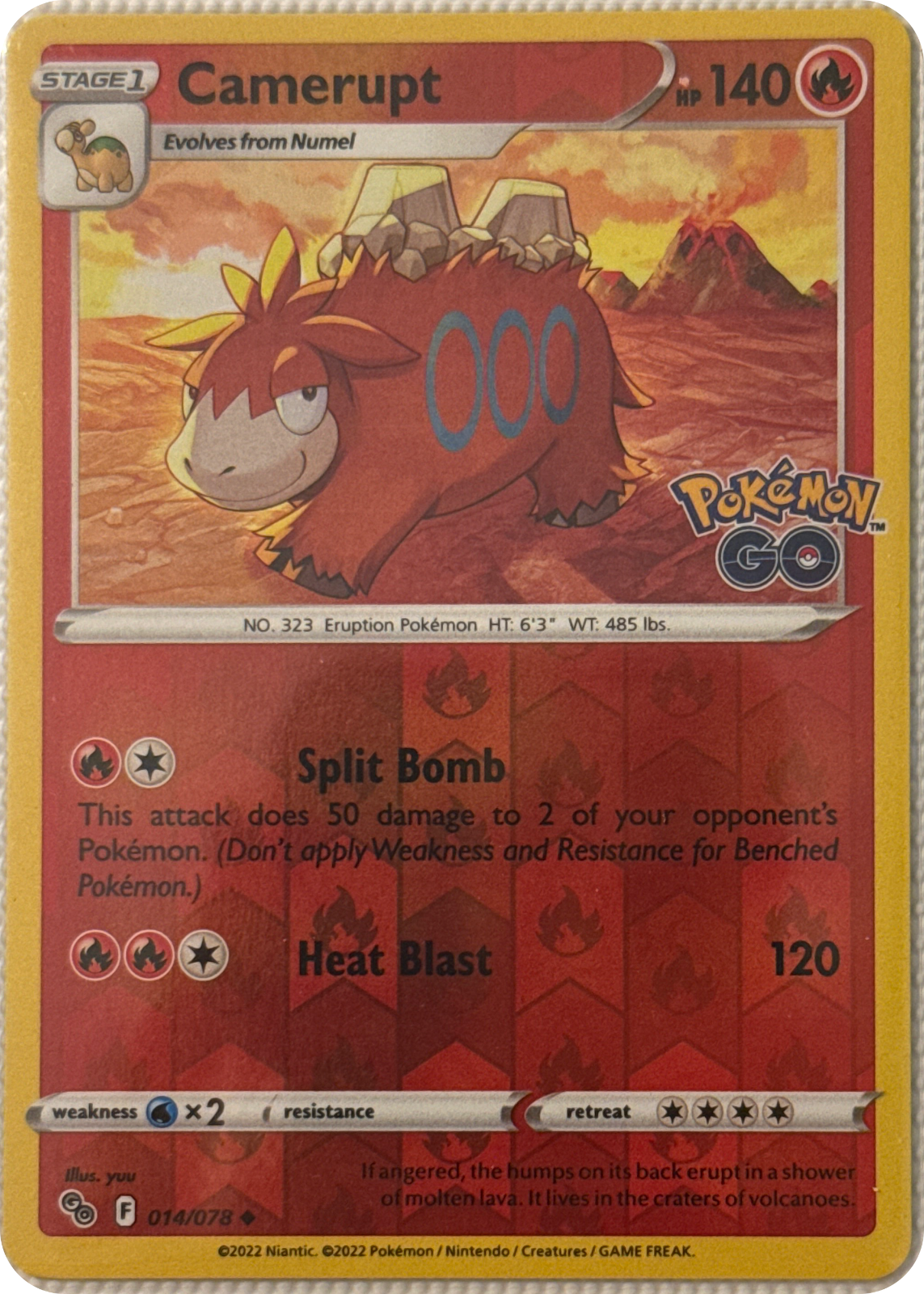 Camerupt trading card #14, Pokémon GO (2022), front