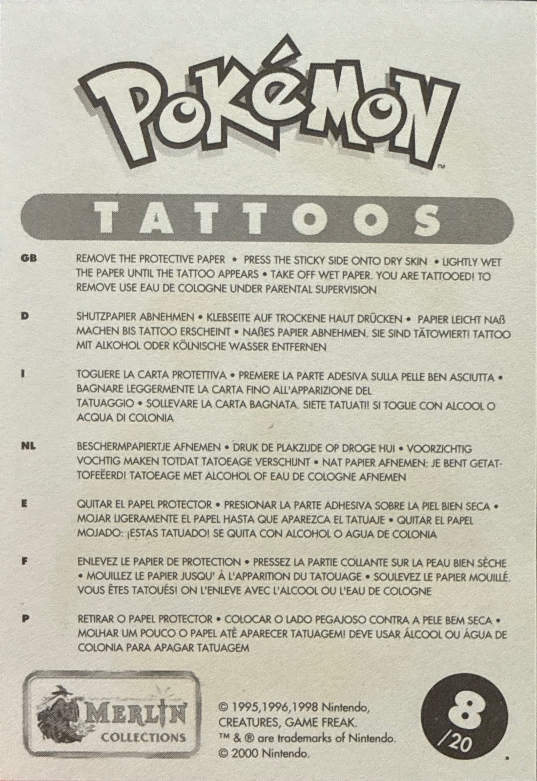 Charizard / Charmeleon / Exeggcute collectible #8, Pokémon Merlin Tattoos (2000), back