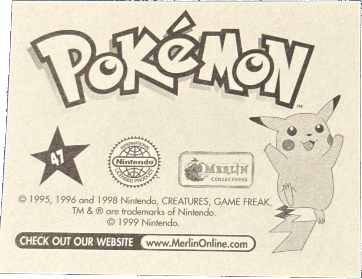 Parasect card #47, Pokémon Merlin Series 1 (1999), back