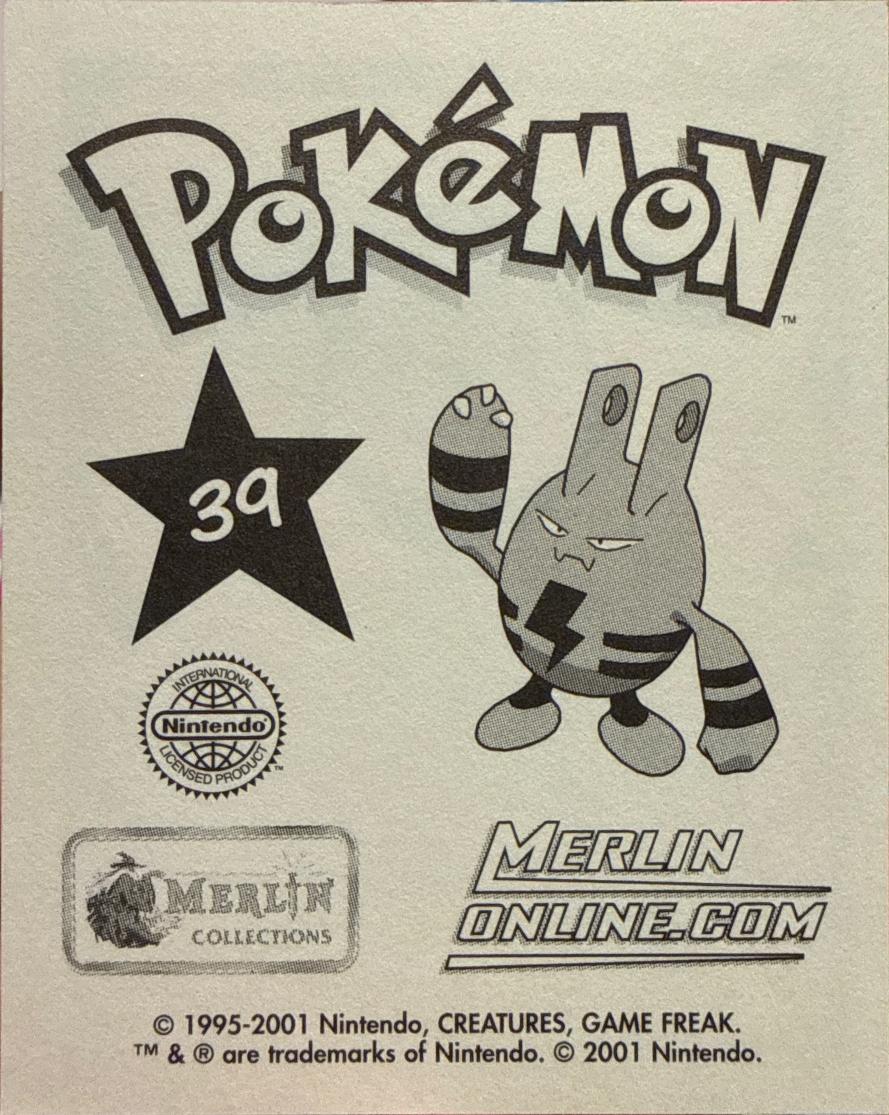 Miltank card #39, Pokémon Merlin Series 3 (2001), back