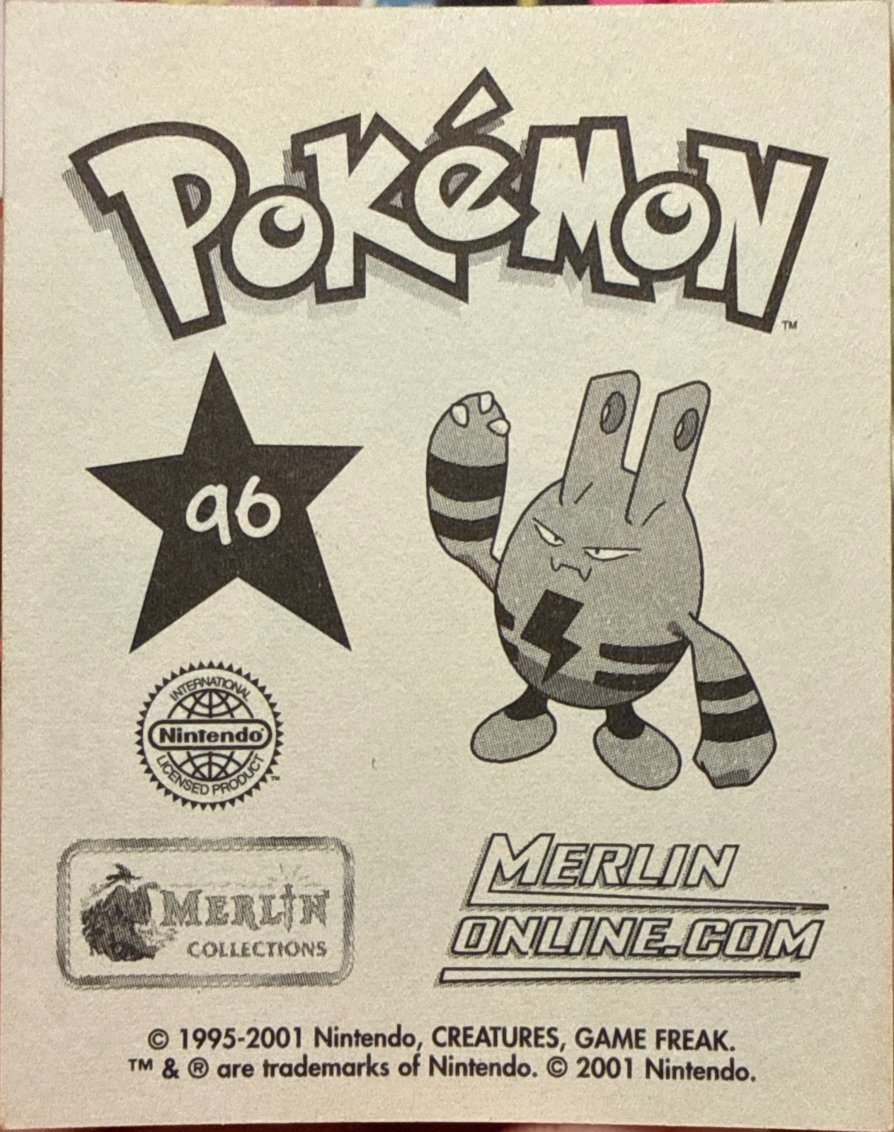 Miltank card #96, Pokémon Merlin Series 3 (2001), back