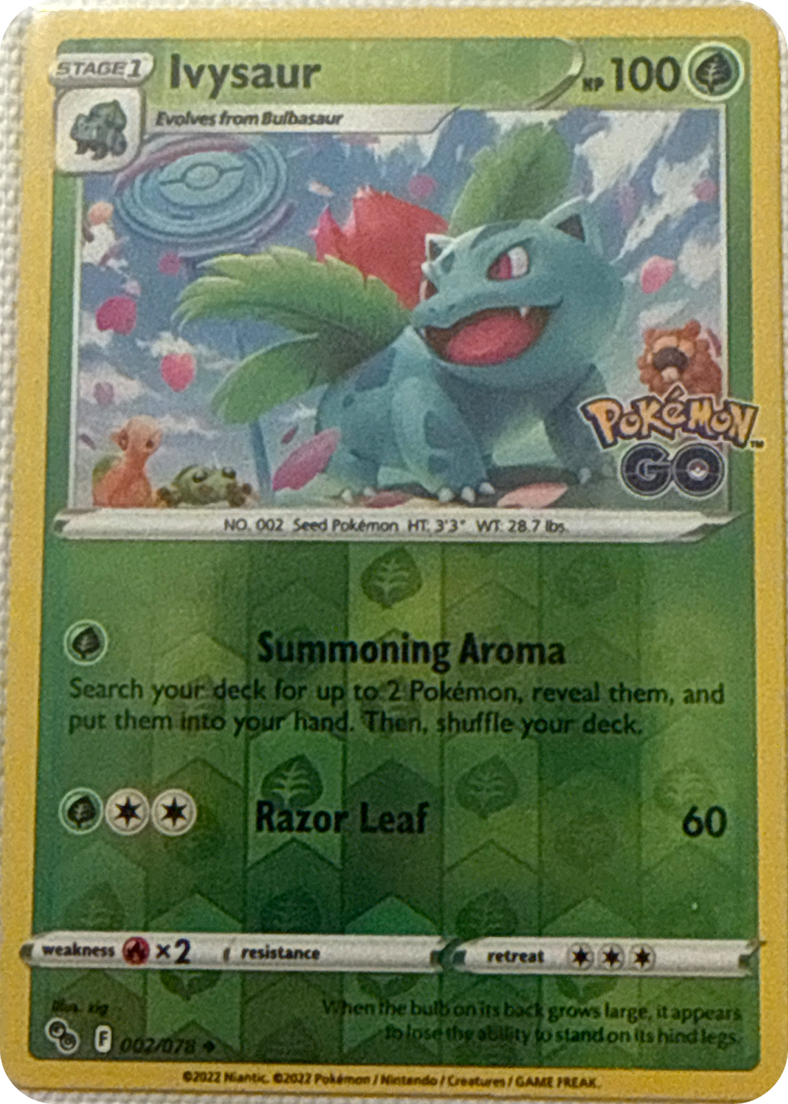 Ivysaur trading card #2, Pokémon GO (2022), front