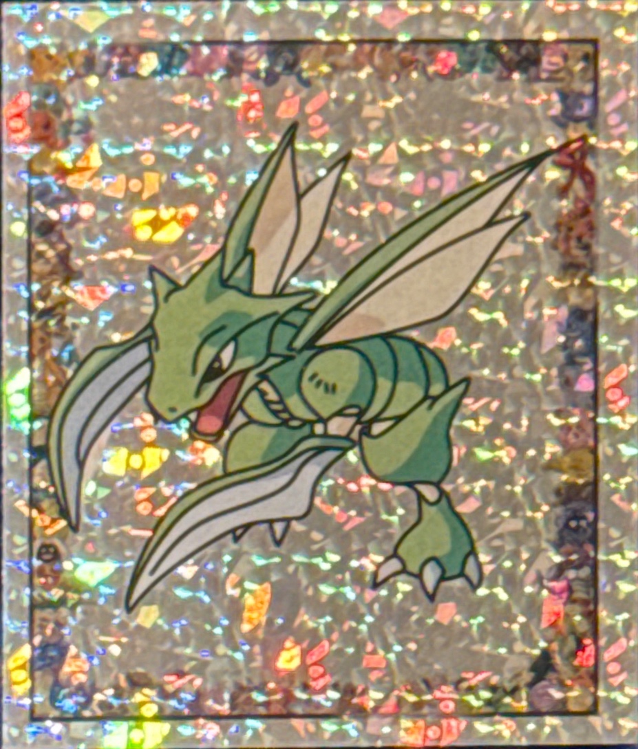 Scyther, Glittery card #S19, Pokémon Merlin Series 1 (1999), front