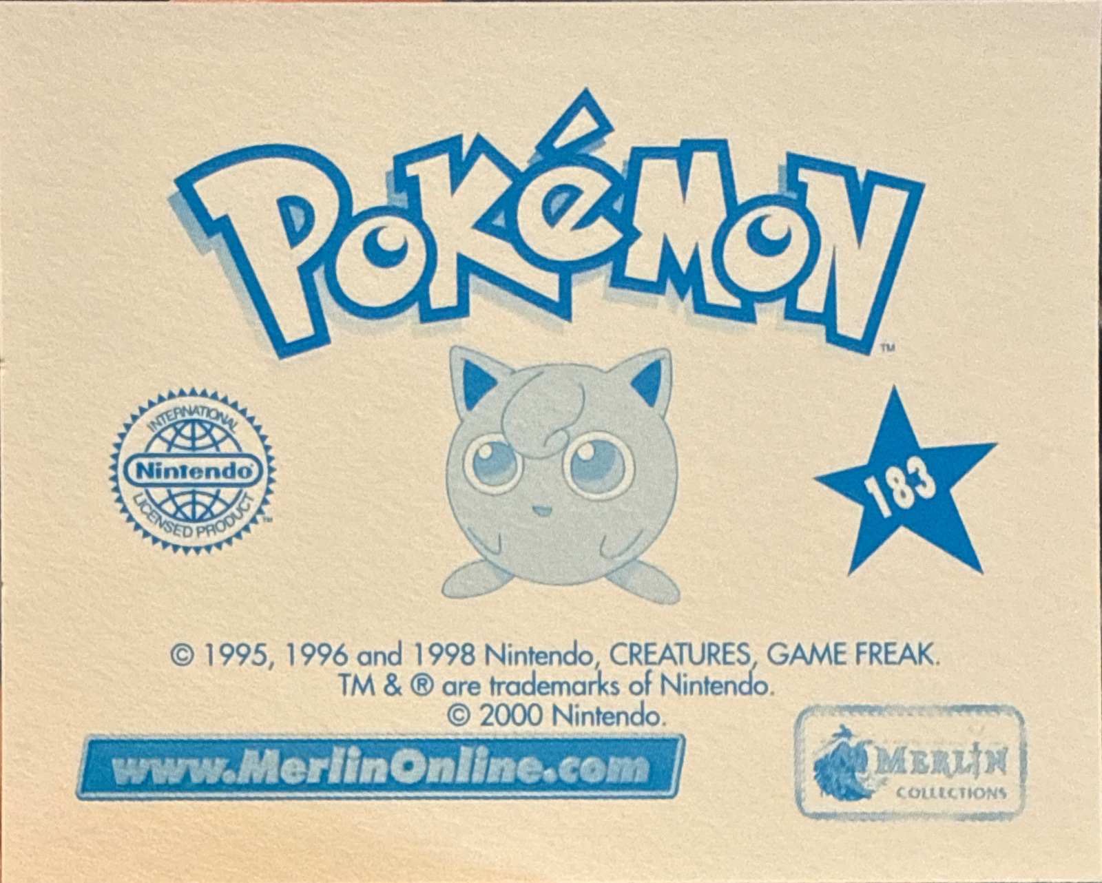Slowpoke card #183, Pokémon Merlin Series 2 (2000), back