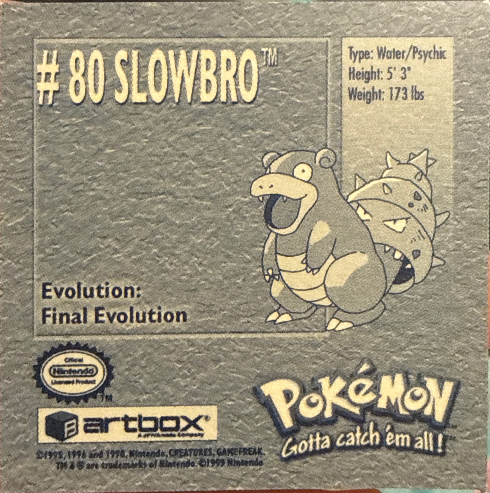 Slowbro sticker #80, Artbox (USA) Pokémon Artbox Stickers (1999), back