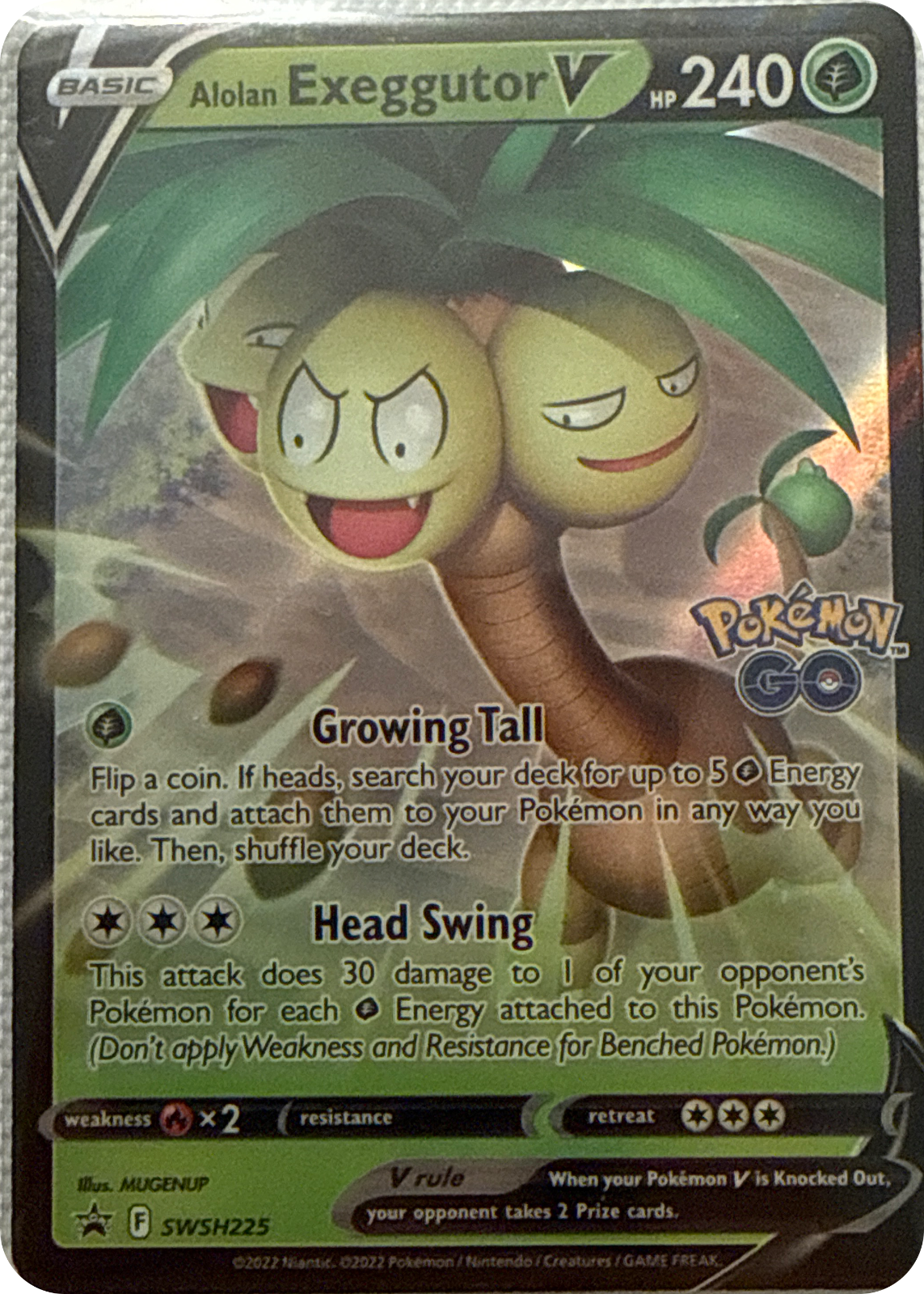 Alolan Exeggutor V trading card #SWSH225, SWSH Black Star Promos Checklist · Pokémon TCG, front