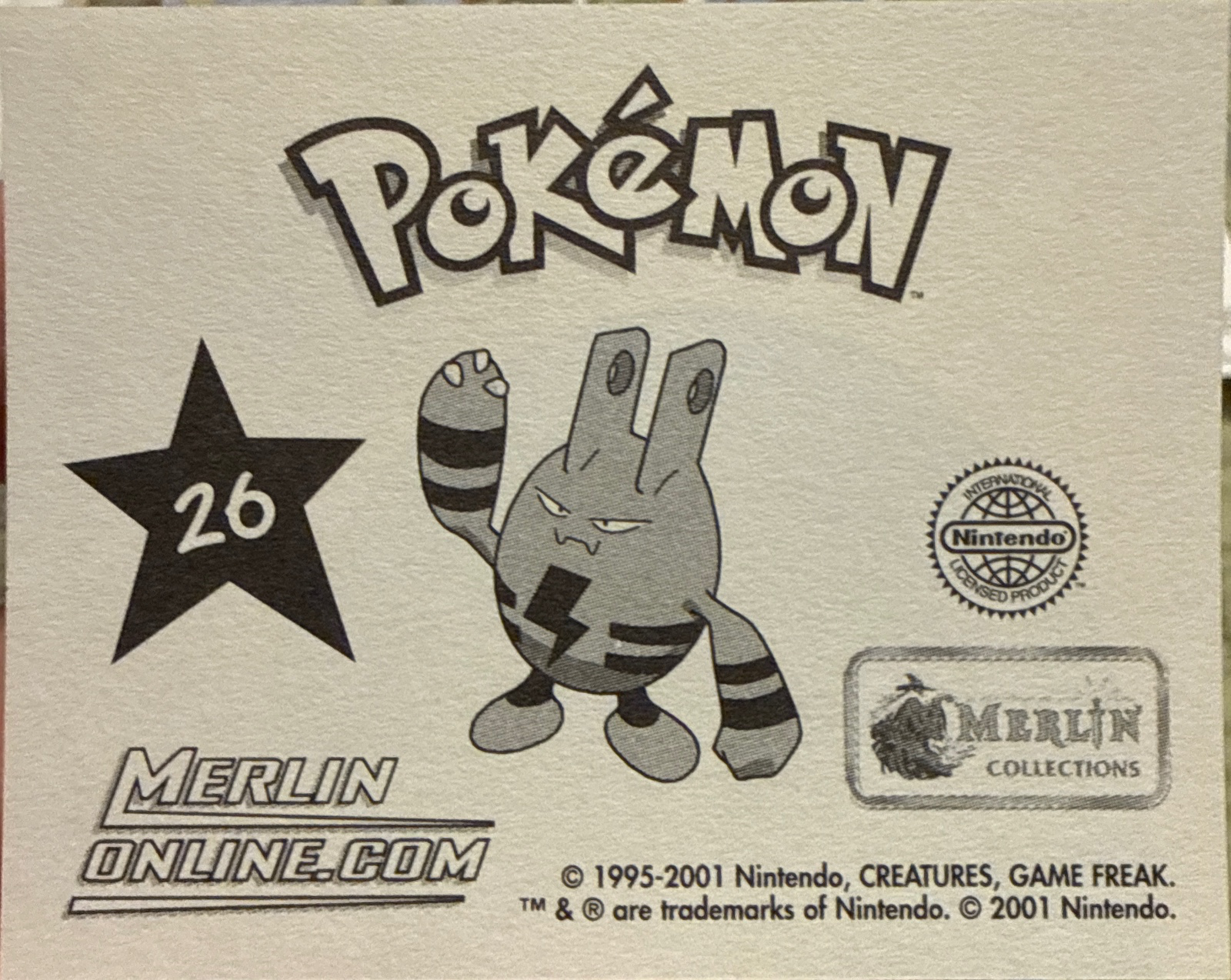 Wobbuffet 1/2 card #26, Pokémon Merlin Series 3 (2001), back