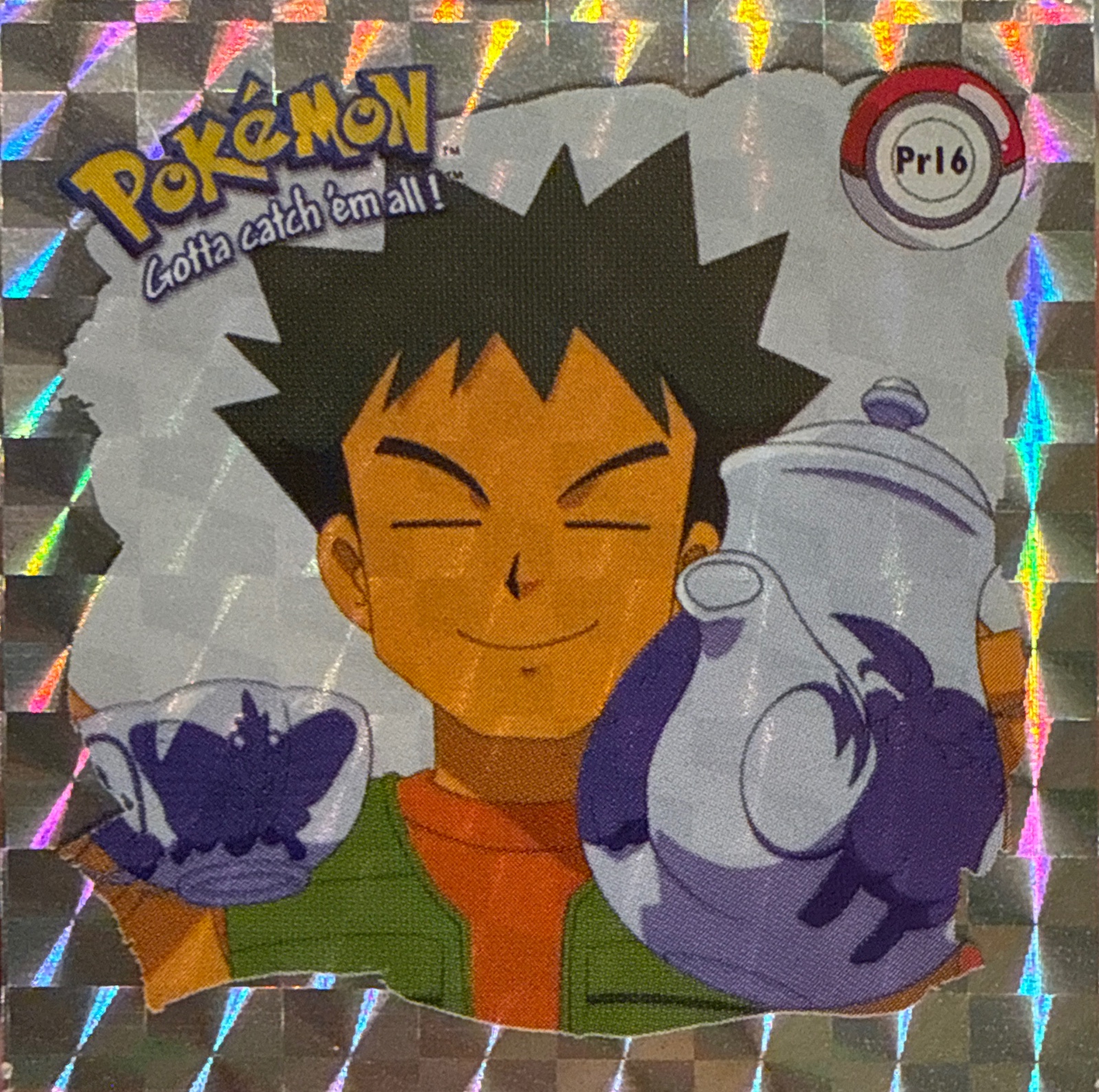 Brock sticker #Pr16, Artbox (USA) Pokémon Artbox Stickers (1999), Prism, front