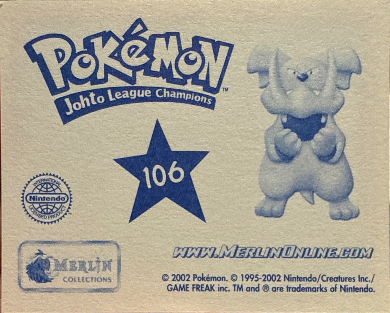 Hitmonlee Hitmontop Weezing card #106, Pokémon Merlin Series 5 (2002), back