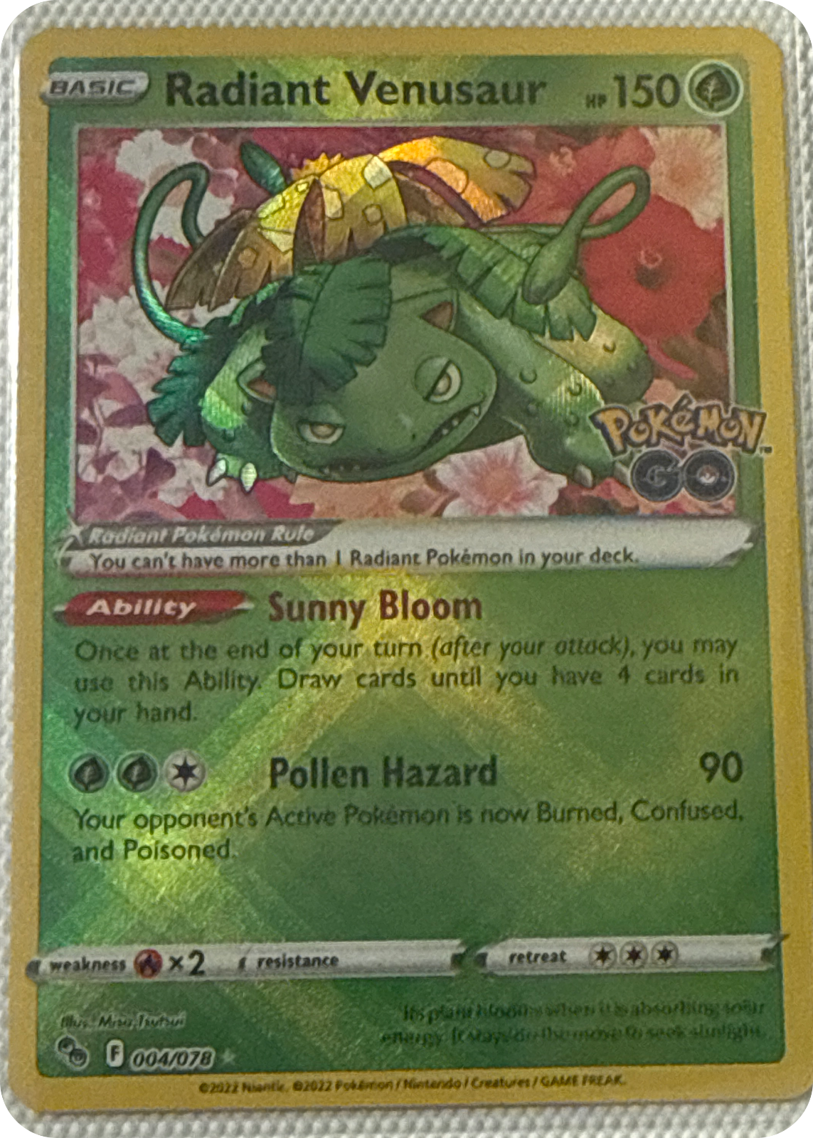 Radiant Venusaur trading card #4, Pokémon GO (2022), front