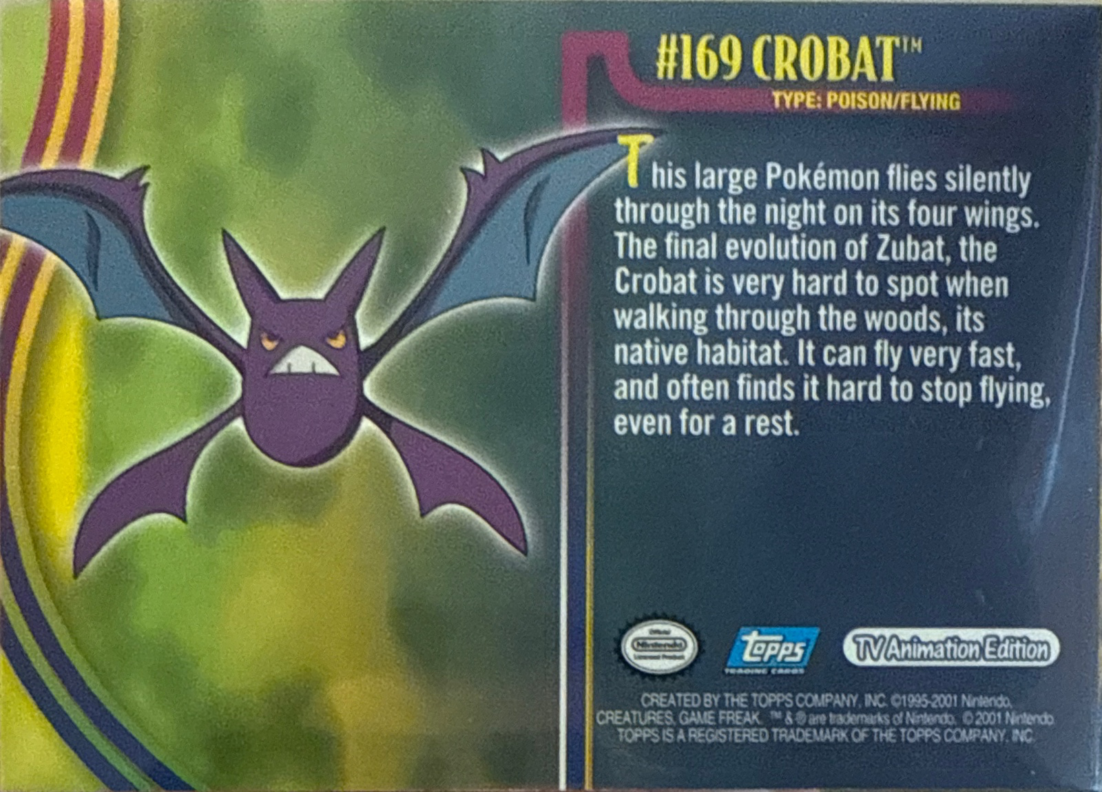 Crobat card #1, Pokemon Topps Johto League Champions (2001), back