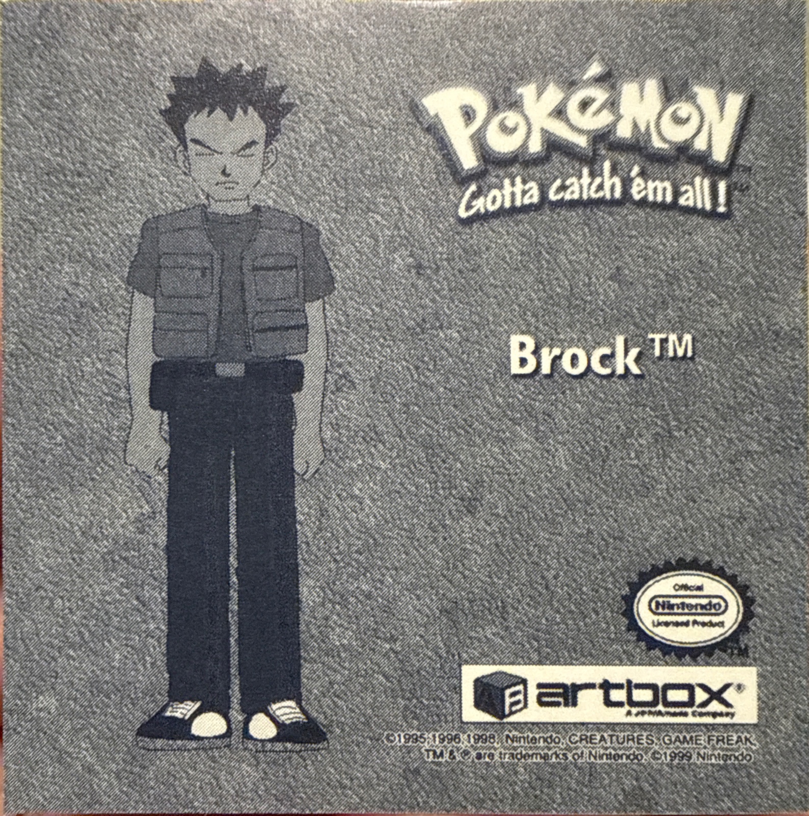 Brock sticker #Pr16, Artbox (USA) Pokémon Artbox Stickers (1999), Prism, back
