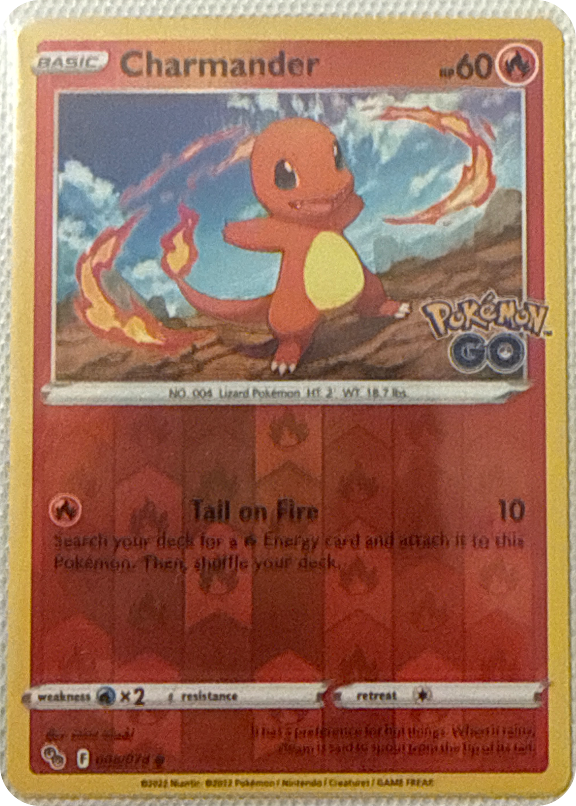 Charmander trading card #8, Pokémon GO (2022), front