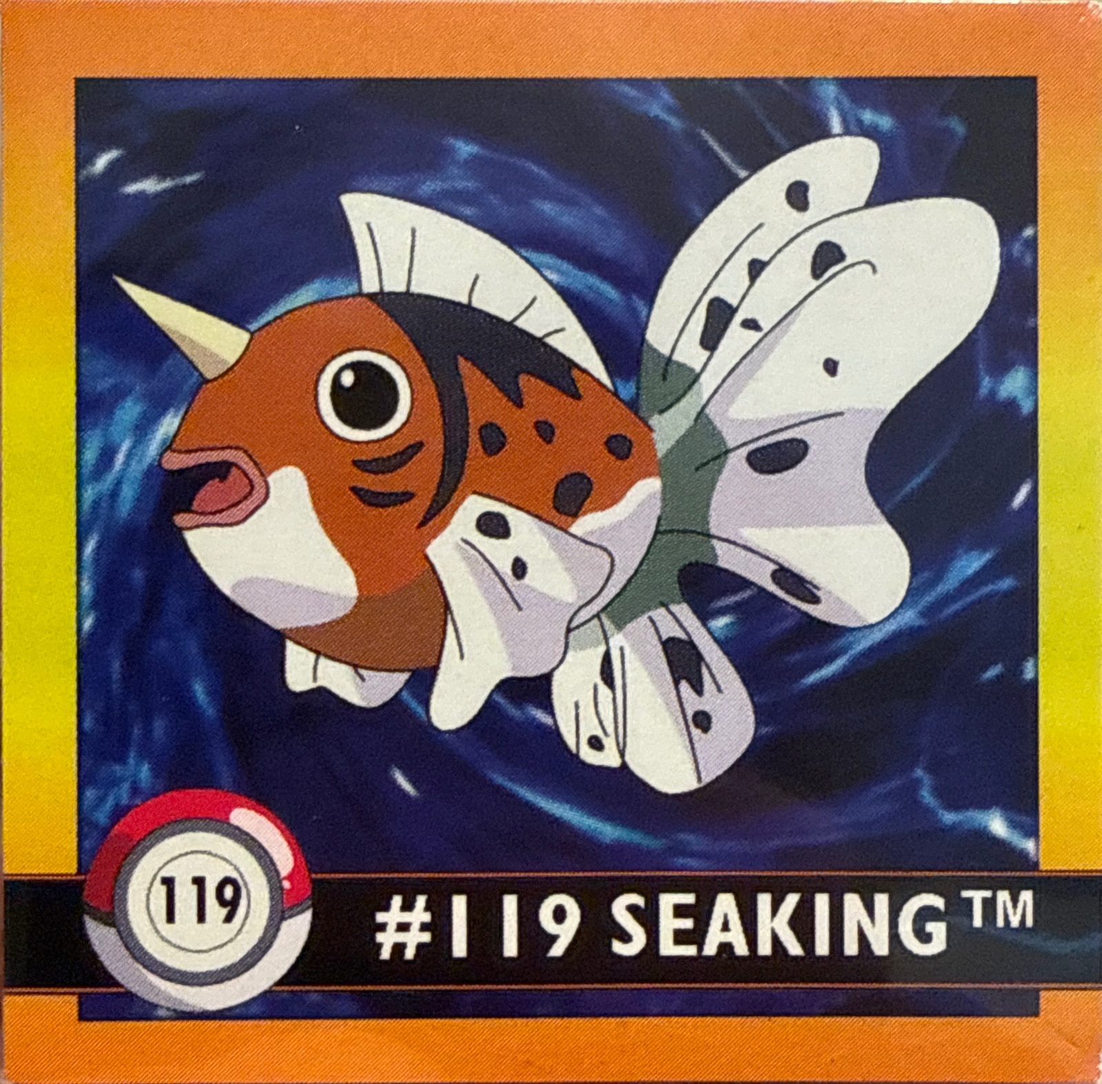 Seaking sticker #119, Artbox (USA) Pokémon Artbox Stickers (1999), front