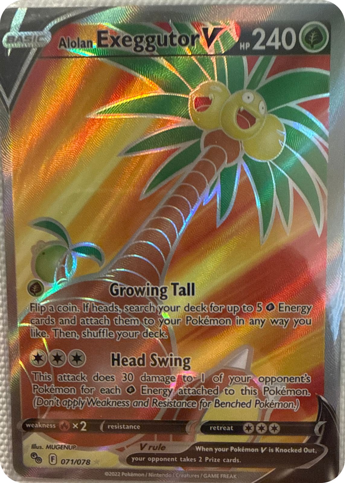 Alolan Exeggutor V trading card #71, Pokémon GO (2022), front