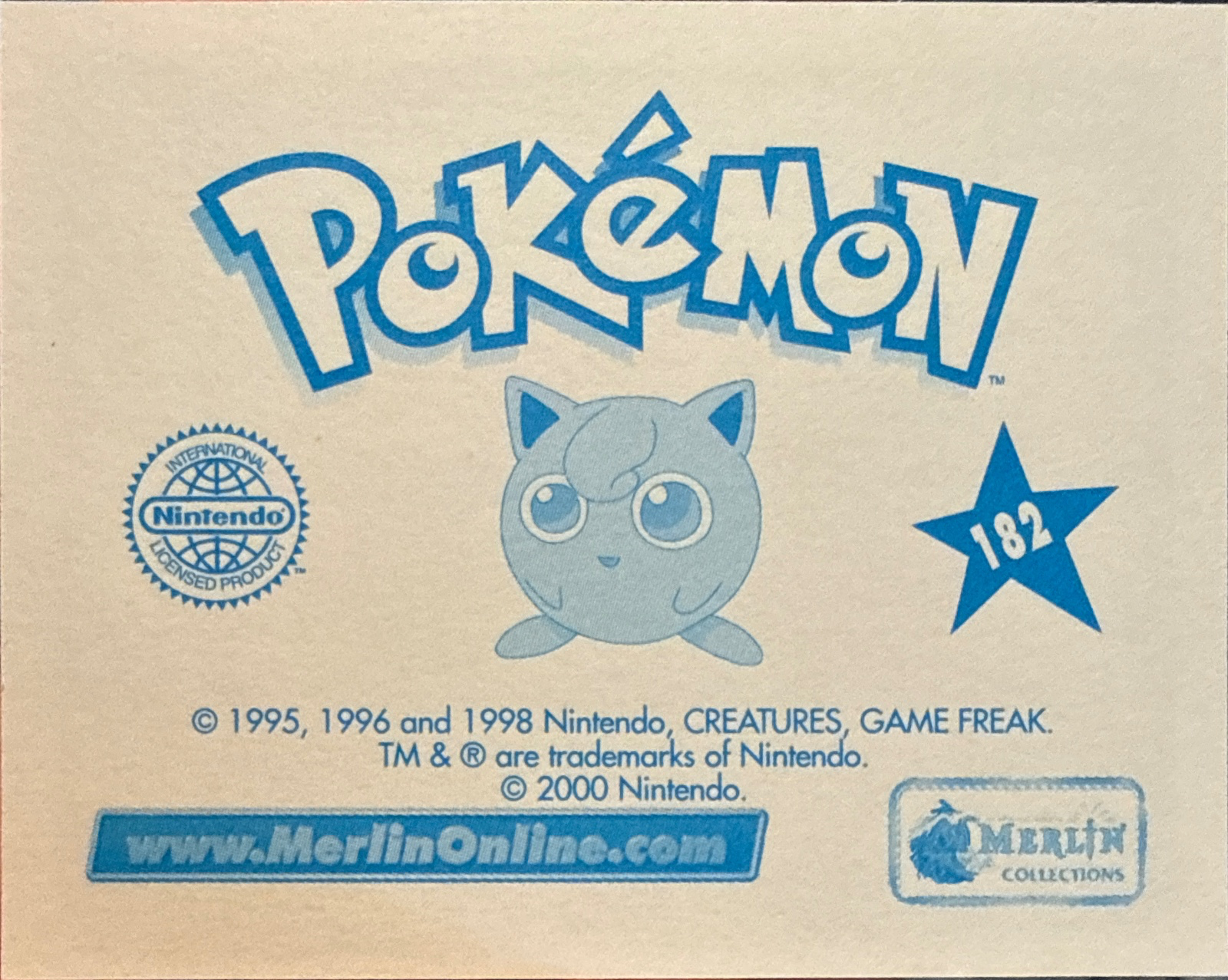 Slowpoke card #182, Pokémon Merlin Series 2 (2000), back
