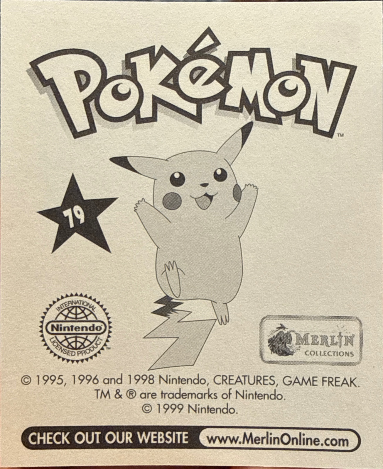 Slowpoke card #79, Pokémon Merlin Series 1 (1999), back