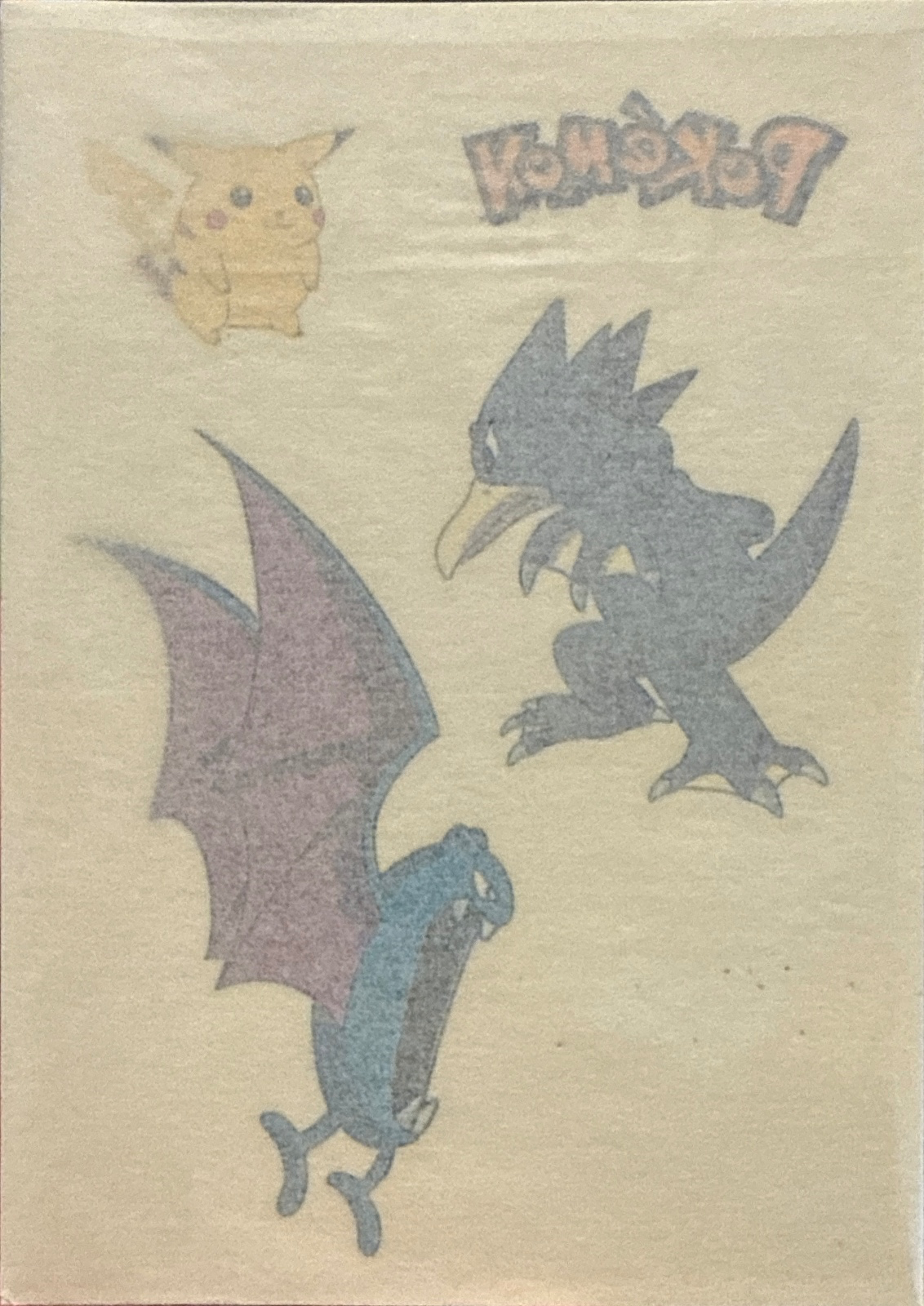 Golbat / Golduck / Pikachu collectible #17, Pokémon Merlin Tattoos (2000), front