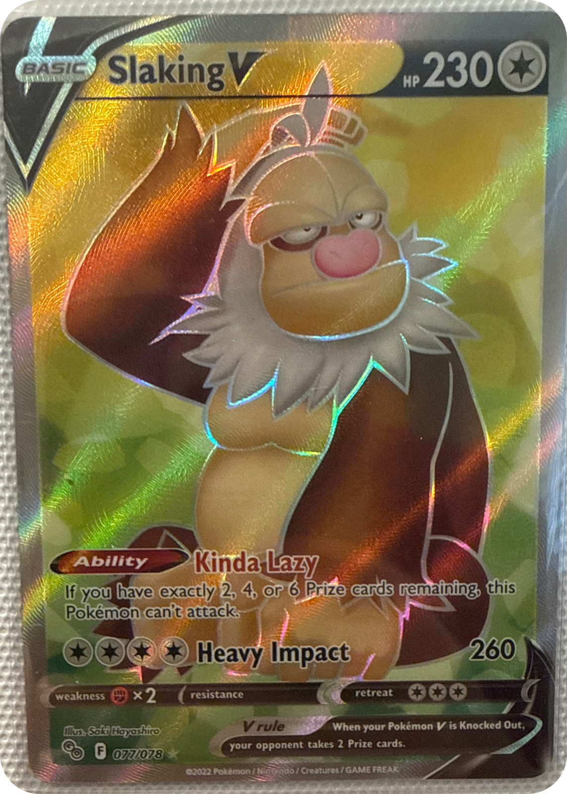 Slaking V trading card #77, Pokémon GO (2022), front