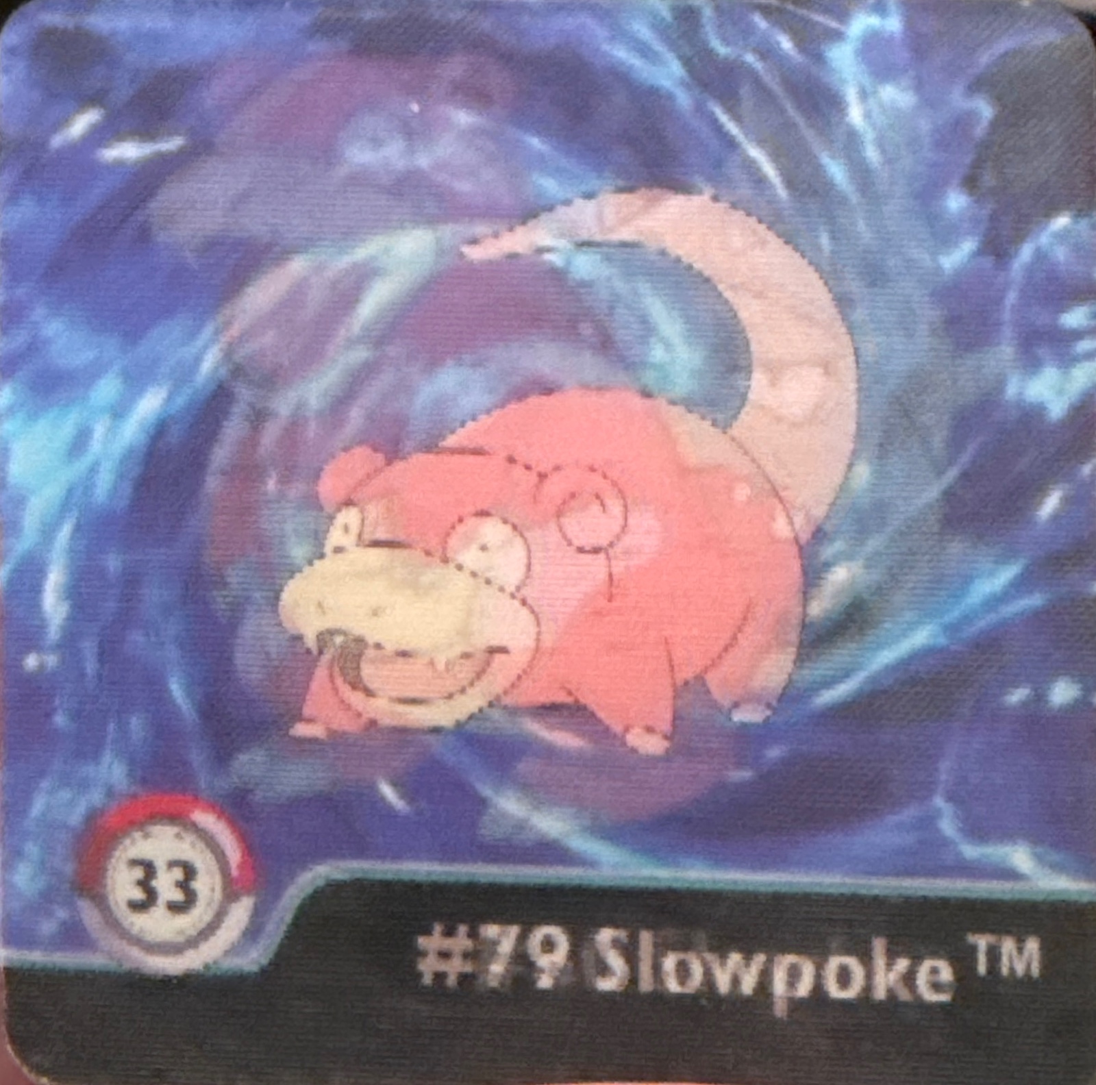 Slowpoke collectible #33, Artbox (USA) Pokémon Artbox Series 1 Flipz (1999), front