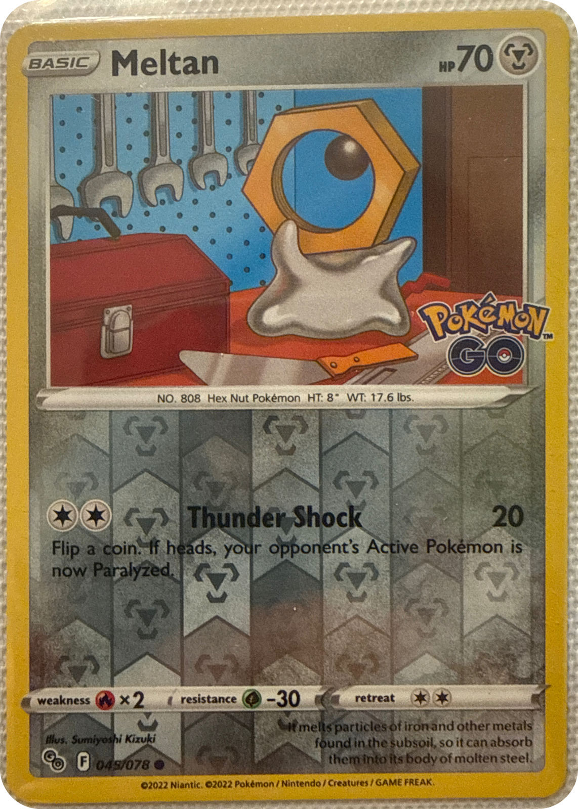 Meltan trading card #45, Pokémon GO (2022), front