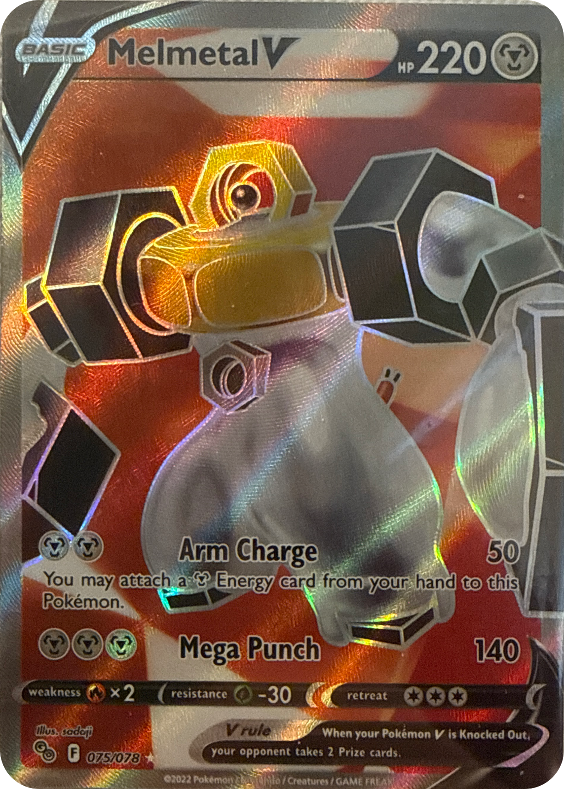 Melmetal V trading card #75, Pokémon GO (2022), front