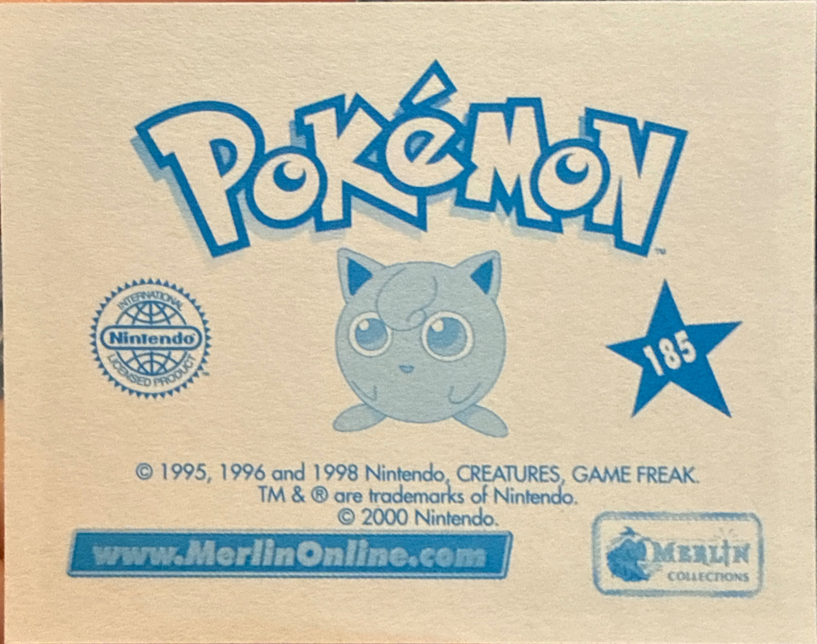 Slowpoke card #185, Pokémon Merlin Series 2 (2000), back