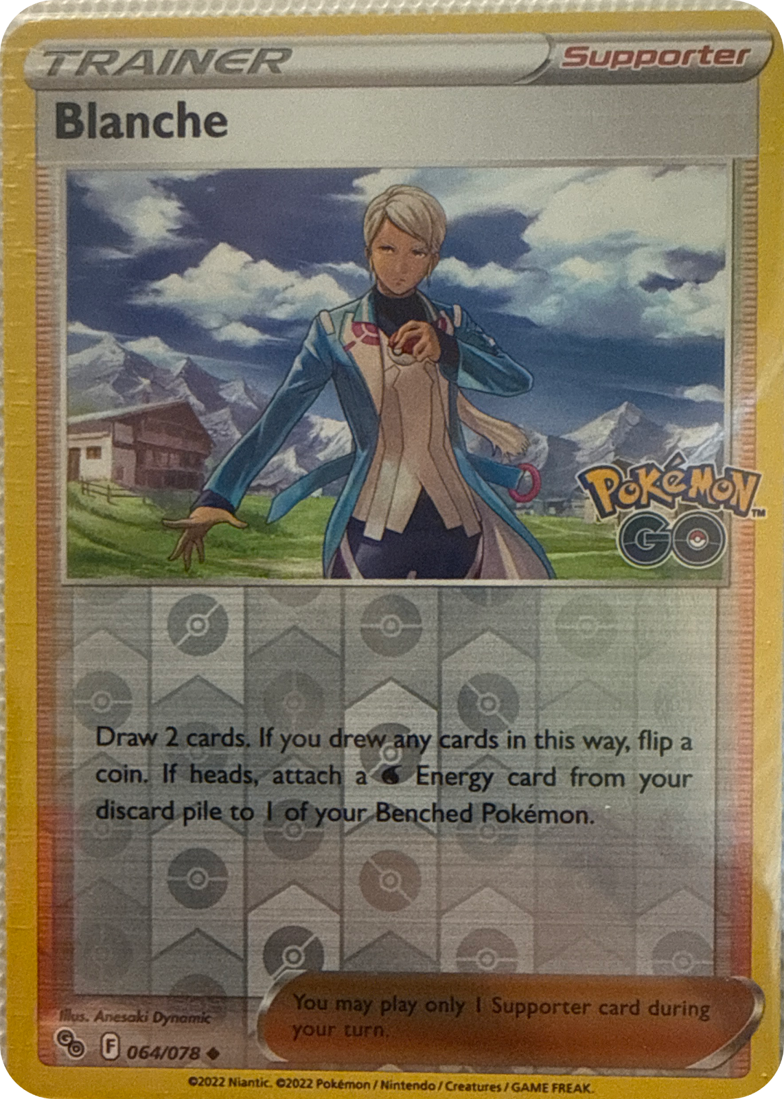 Blanche trading card #64, Pokémon GO (2022), front