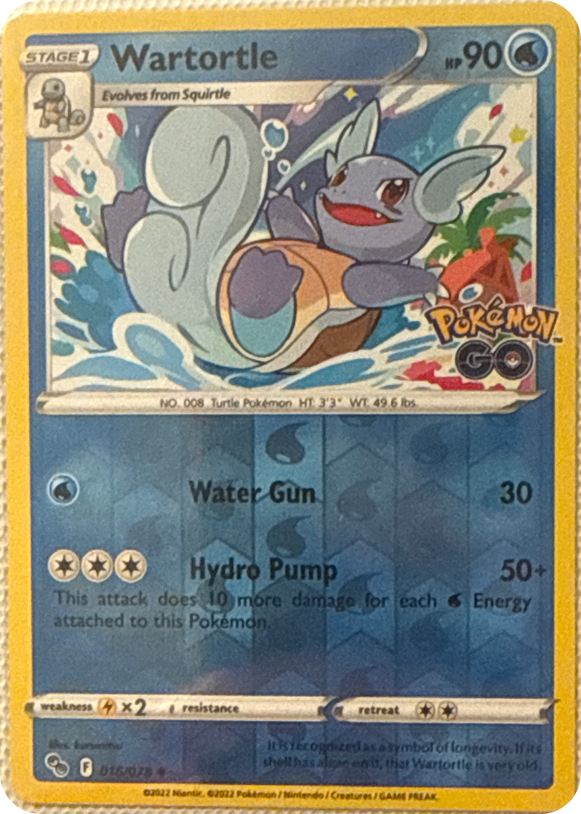 Wartortle trading card #16, Pokémon GO (2022), front