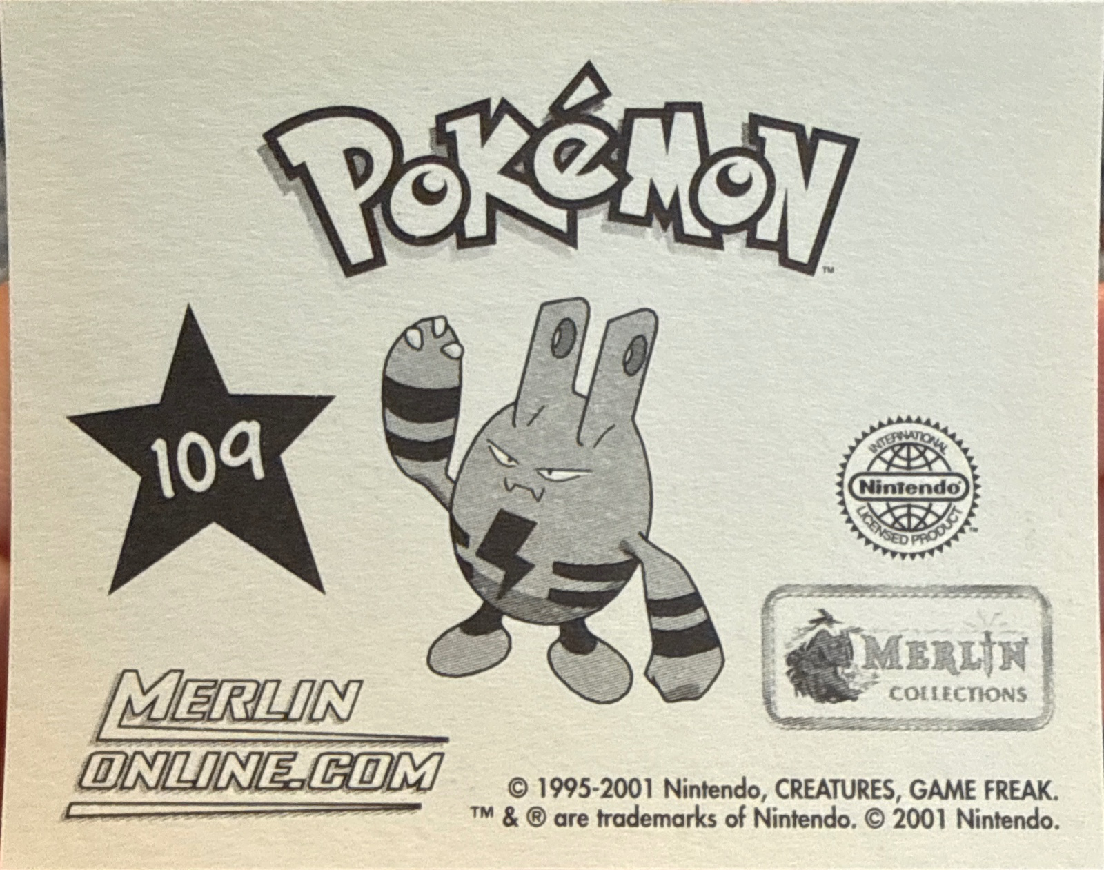 Slowking 1/2 card #109, Pokémon Merlin Series 3 (2001), back