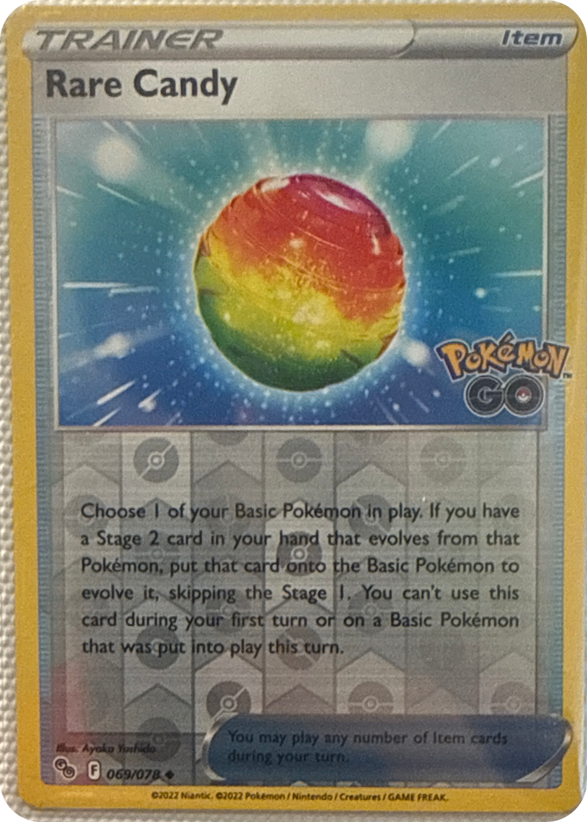 Rare Candy trading card #69, Pokémon GO (2022), front