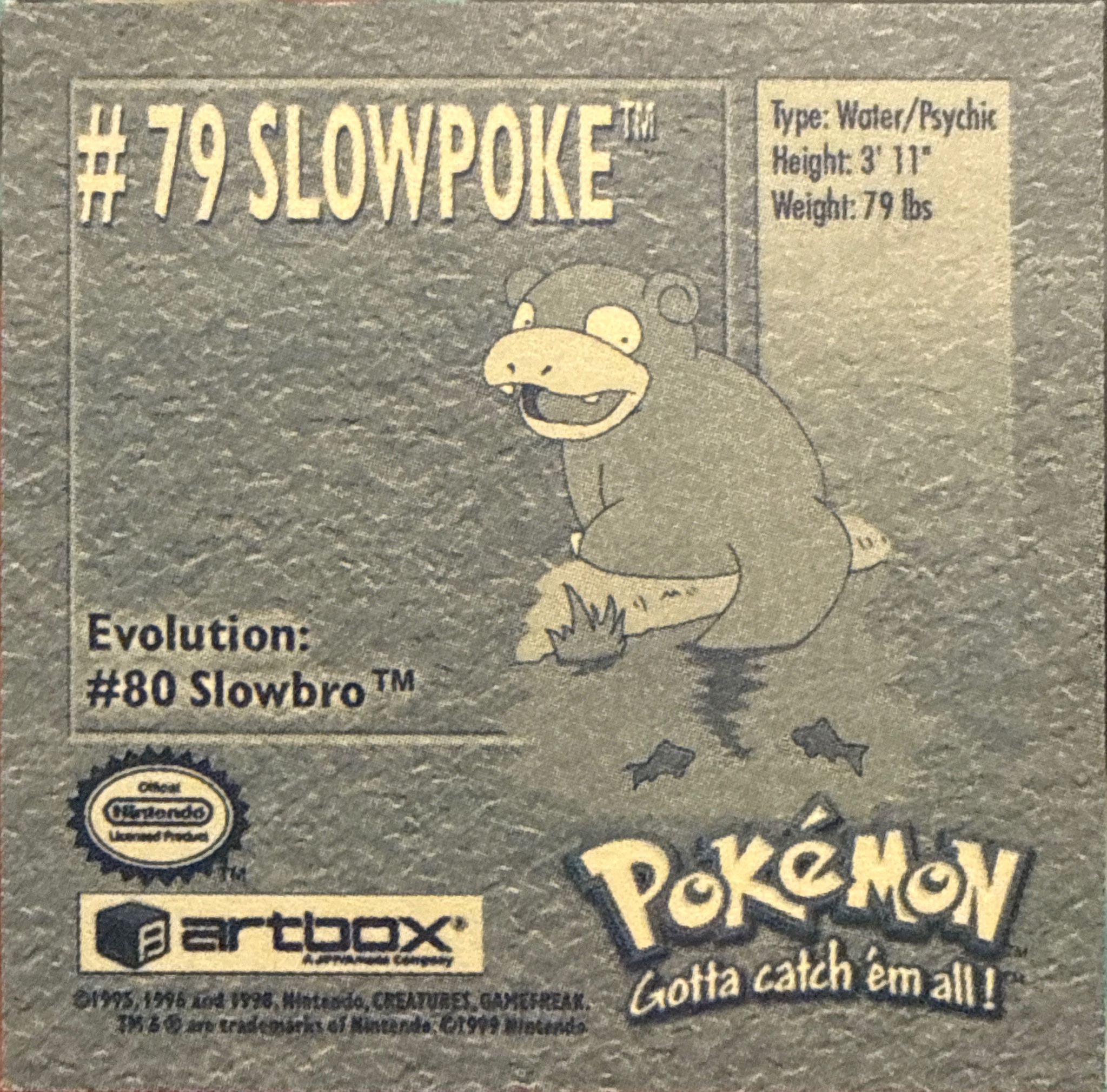 Slowpoke sticker #79, Artbox (USA) Pokémon Artbox Stickers (1999), back