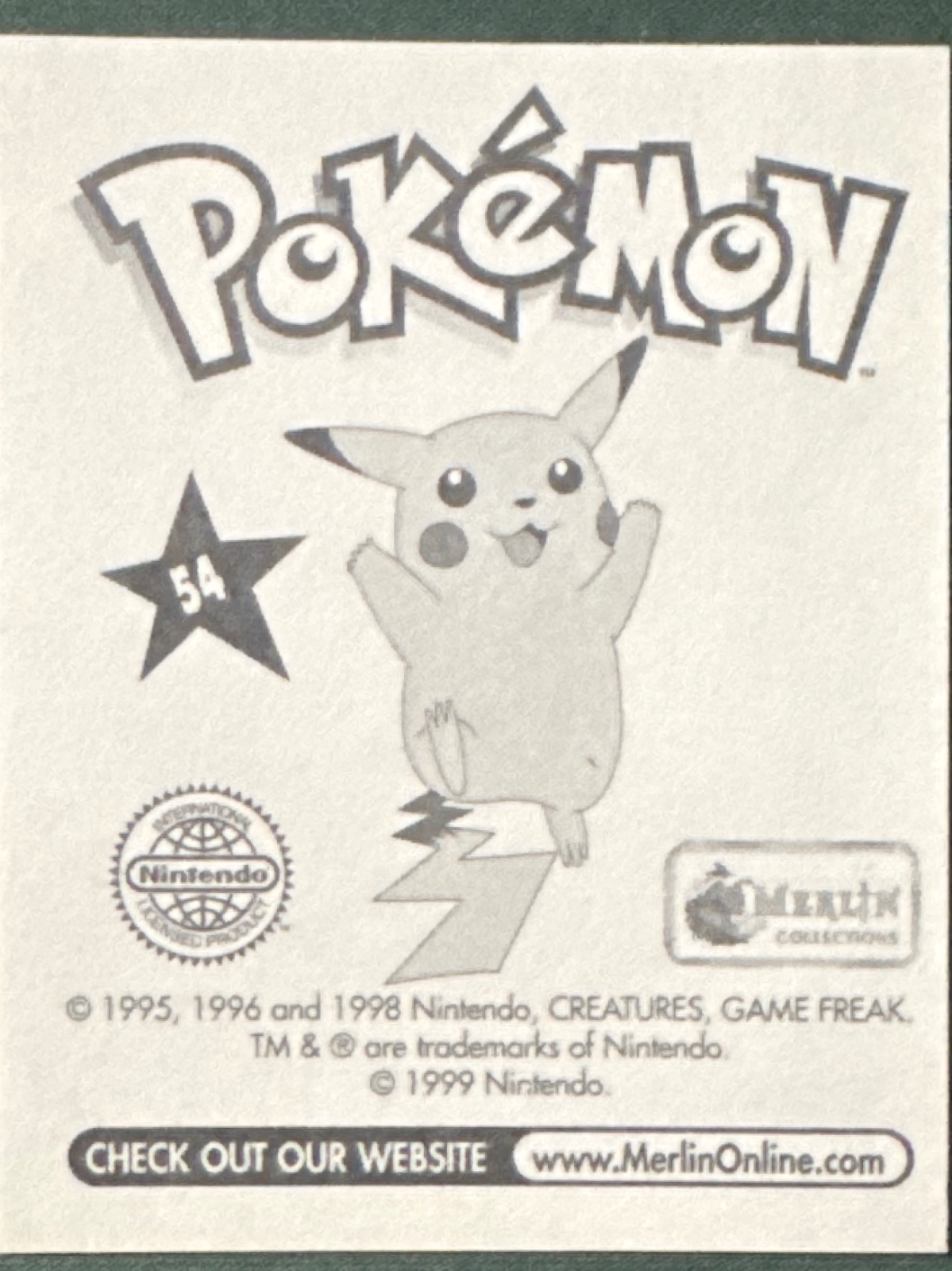 Psyduck card #54, Pokémon Merlin Series 1 (1999), back