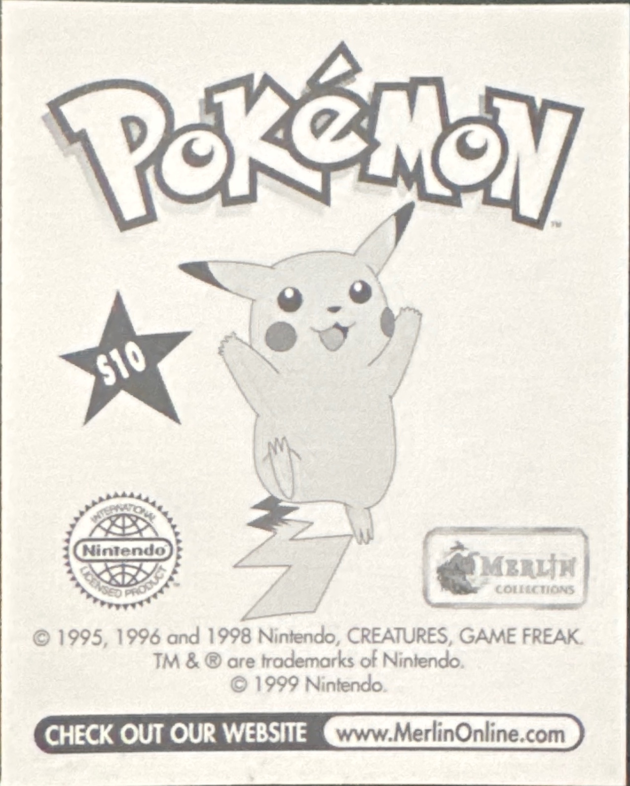 Psyduck, Glittery card #S10, Pokémon Merlin Series 1 (1999), back