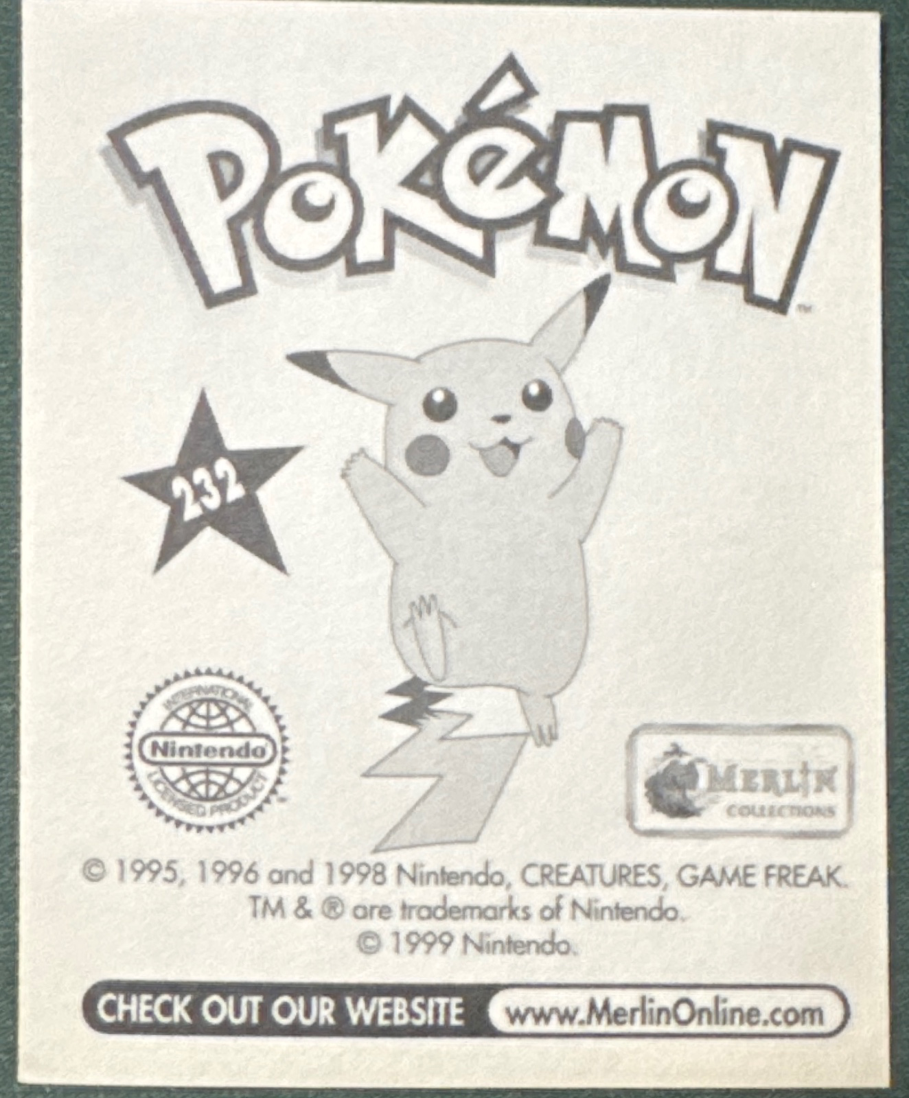 Psyduck, Evolution Card #232, Pokémon Merlin Series 1 (1999), back