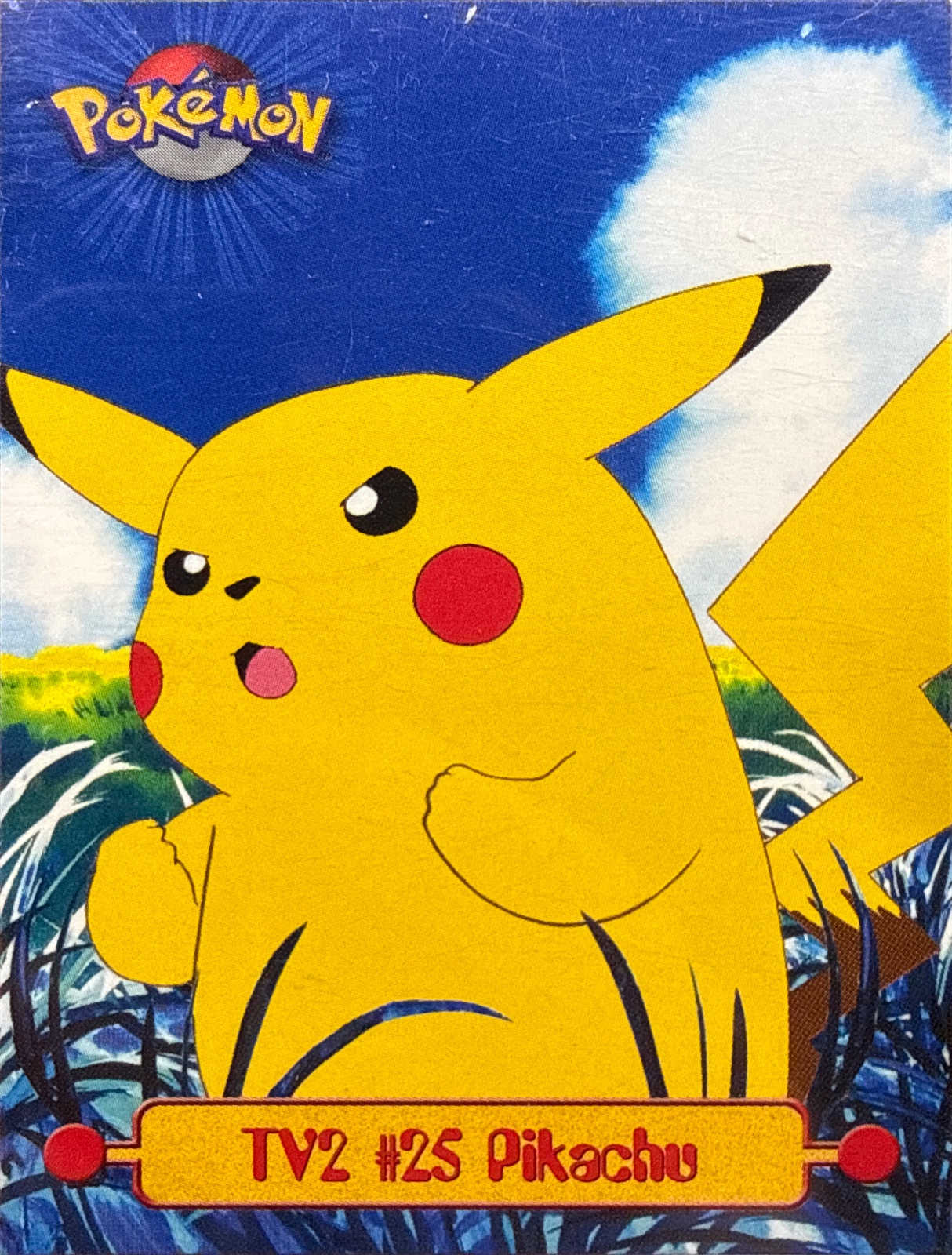 Pikachu card #TV2, Pokemon Topps Series 1 (1999), front
