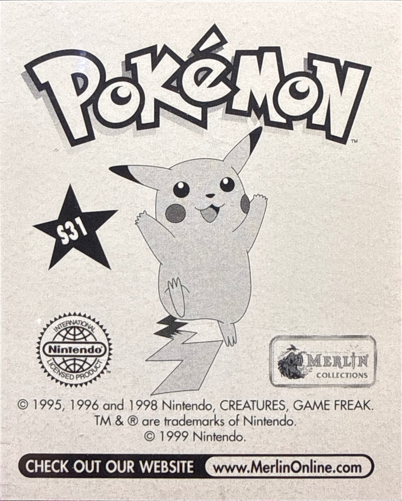 Gary Oak, Gold & Glitter card #S31, Pokémon Merlin Series 1 (1999), back