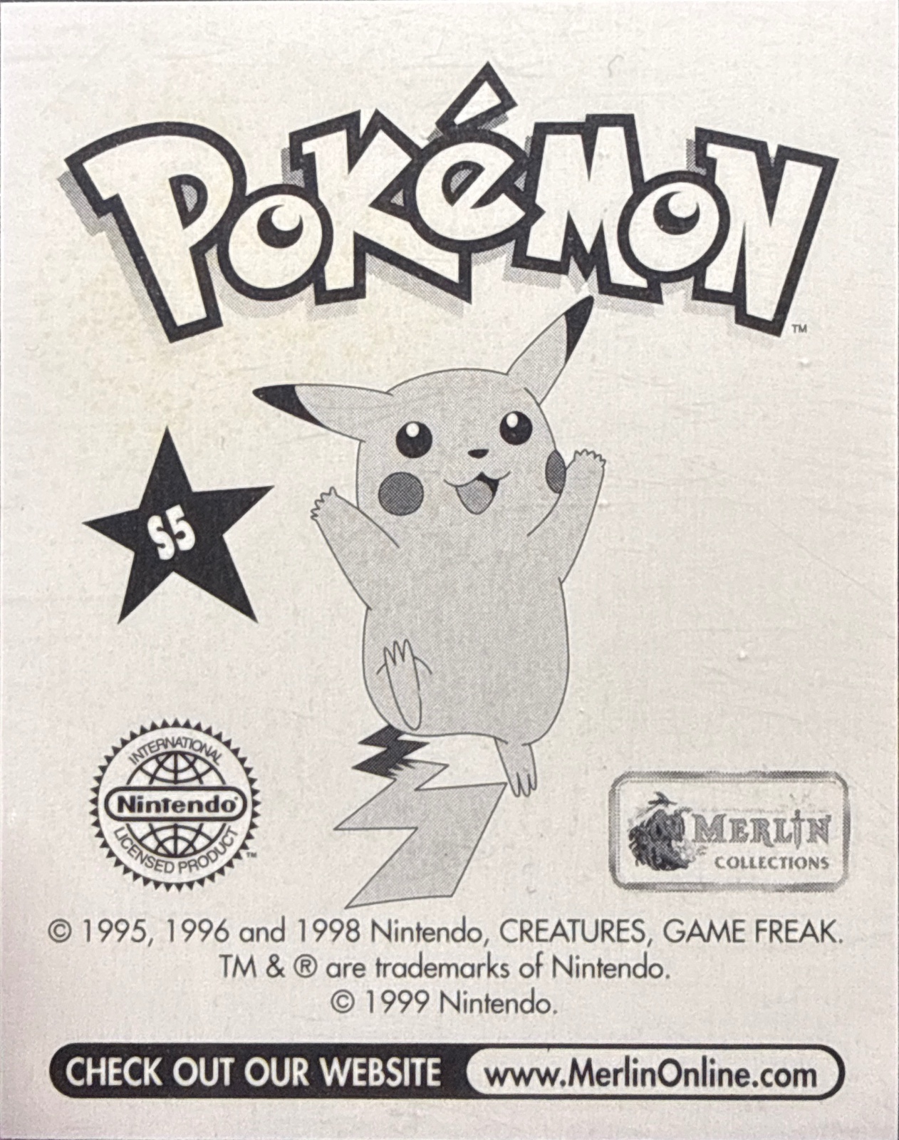 Beedrill, Glittery card #S5, Pokémon Merlin Series 1 (1999), back