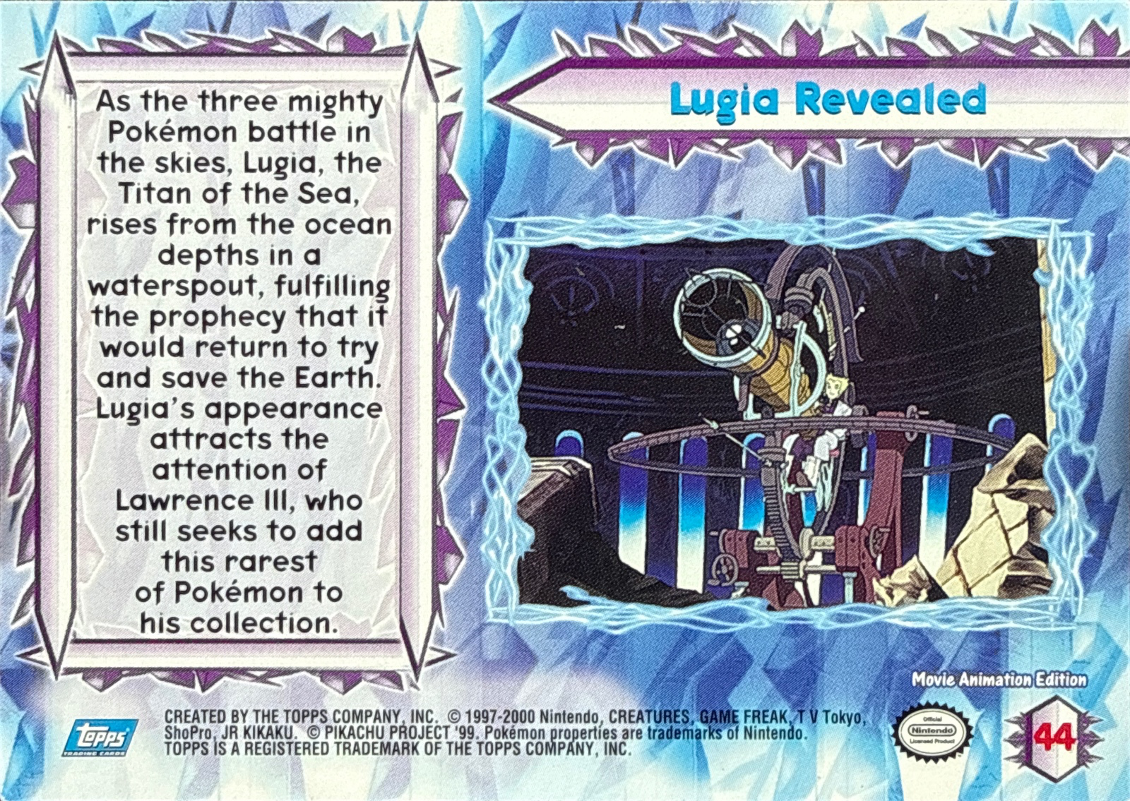 Lugia Revealed card #44, Pokemon Topps Movie 2000 Trading Cards, back