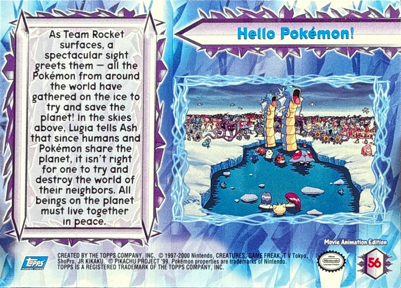 Hello Pokémon! card #56, Pokemon Topps Movie 2000 Trading Cards, back