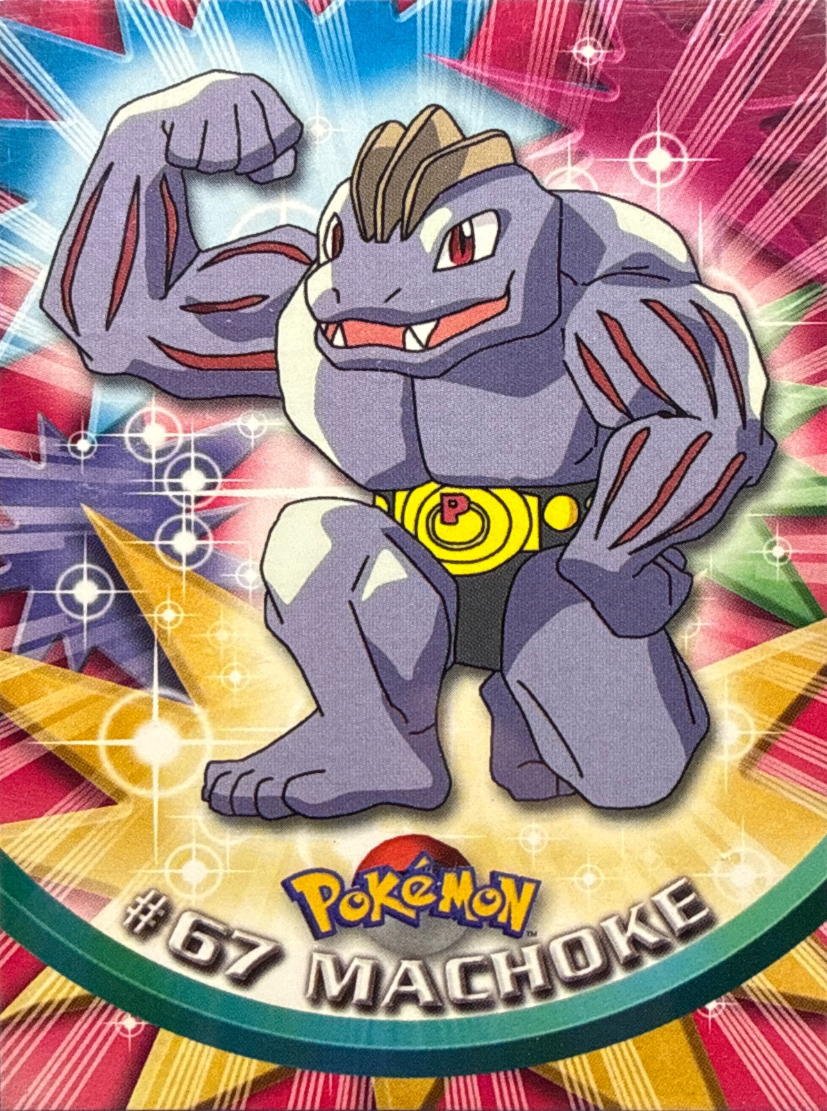 Machoke card #67, Pokemon Topps Series 1 (1999), front