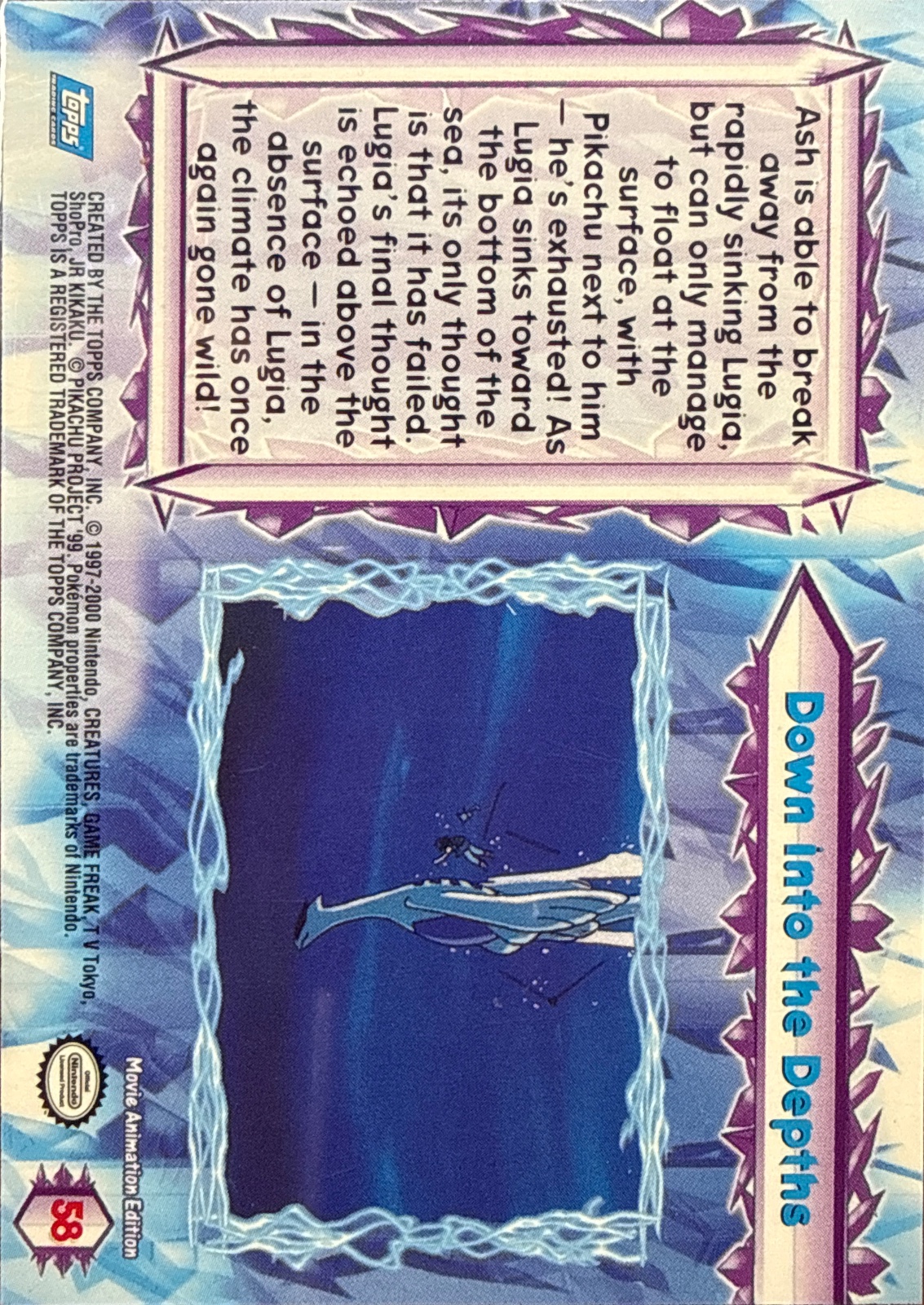 Down Into The Depths card #58, Pokemon Topps Movie 2000 Trading Cards, back