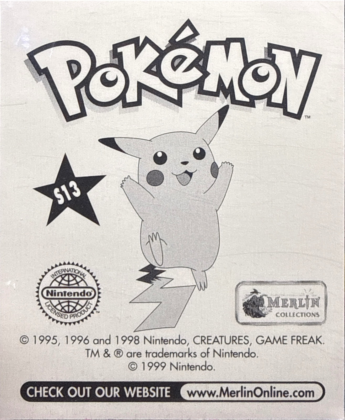 Slowpoke, Glittery card #S13, Pokémon Merlin Series 1 (1999), back
