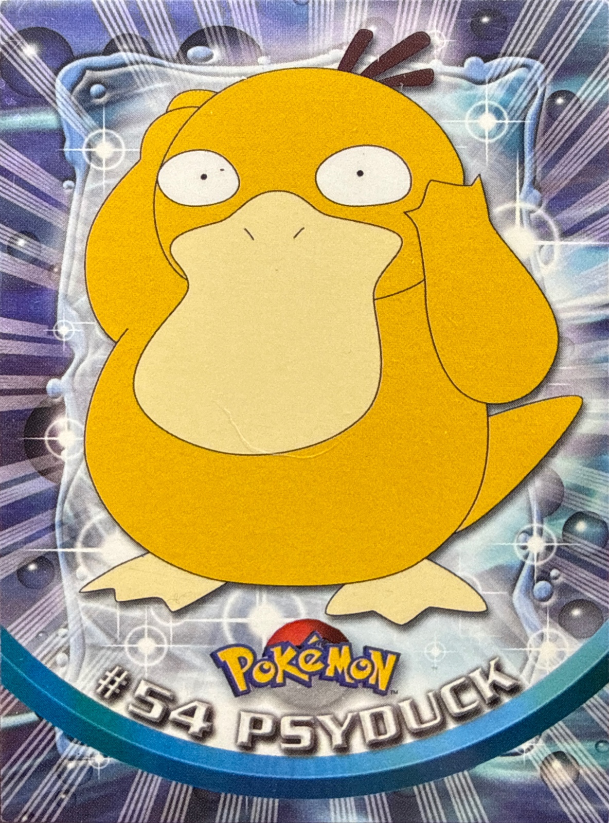Psyduck card #54, Pokemon Topps Series 1 (1999), front
