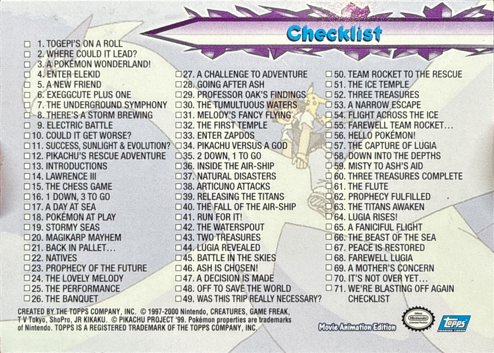 card #CL, Pokemon Topps Movie 2000 Trading Cards, back